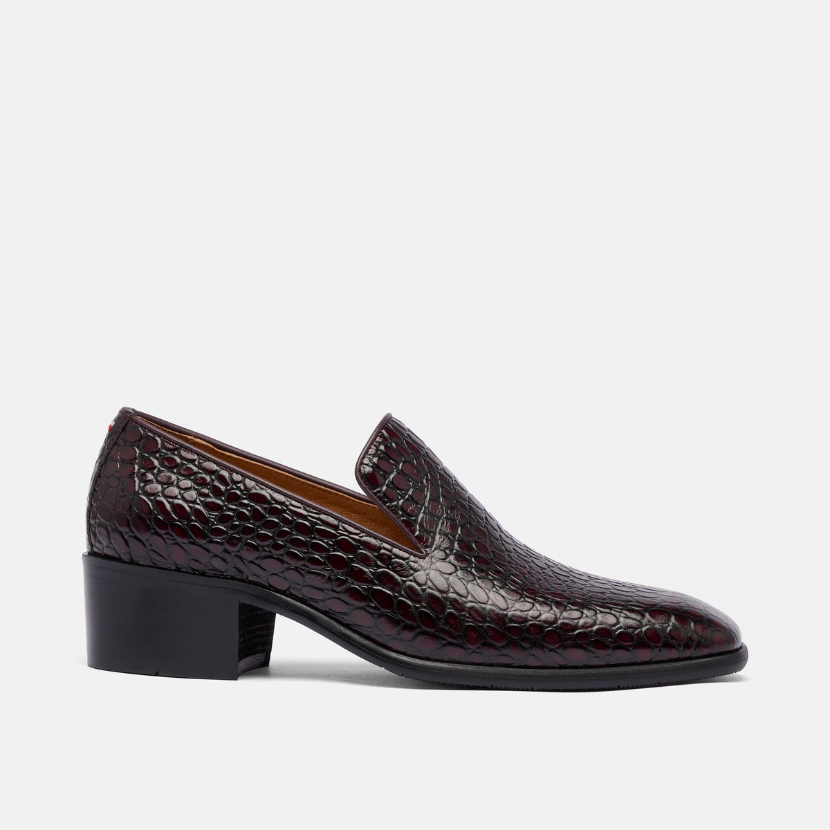 Hugo Mahogany Croc Leather Cuban Heel Loafer