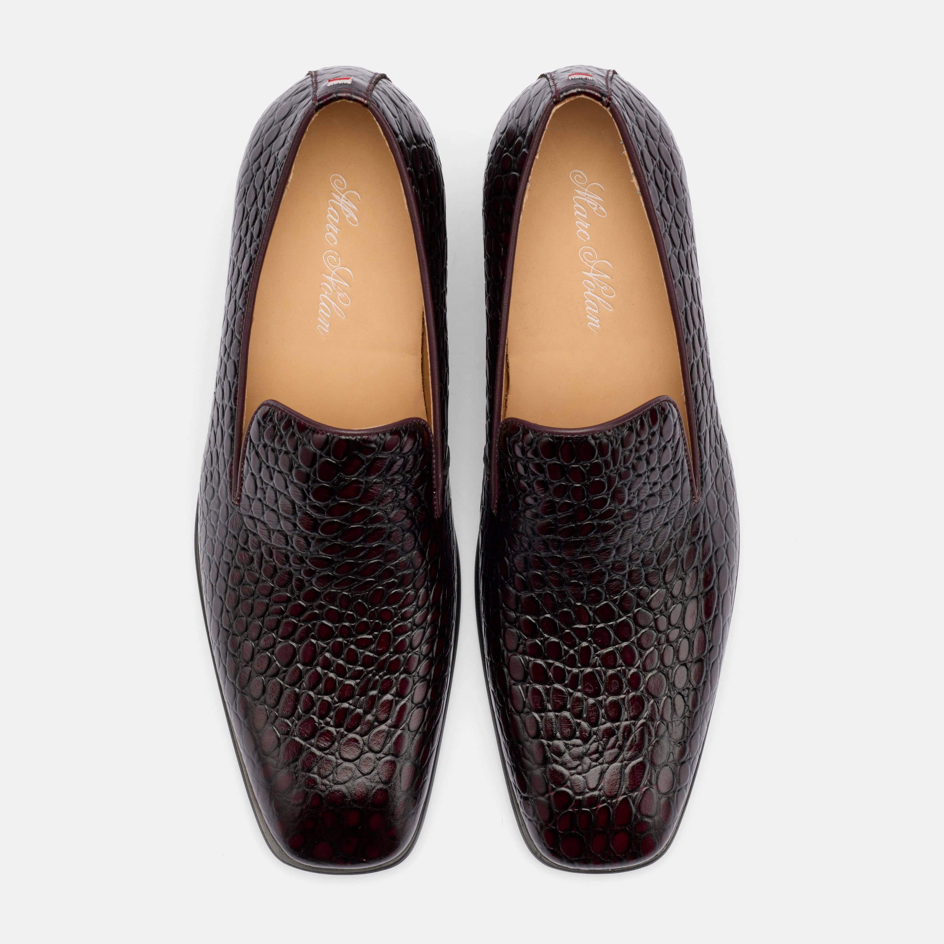Hugo Mahogany Croc Leather Cuban Heel Loafer