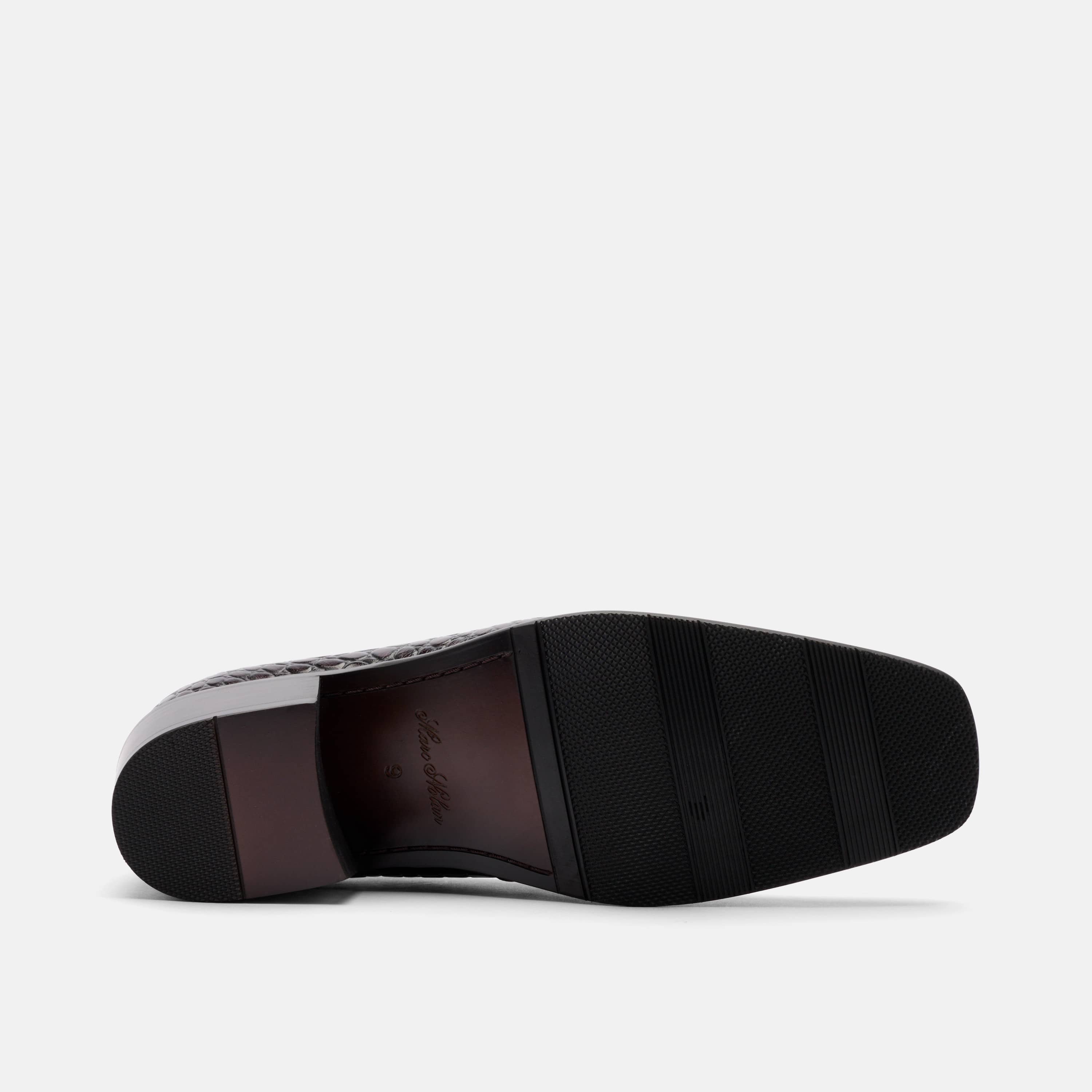 Hugo Mahogany Croc Leather Cuban Heel Loafer