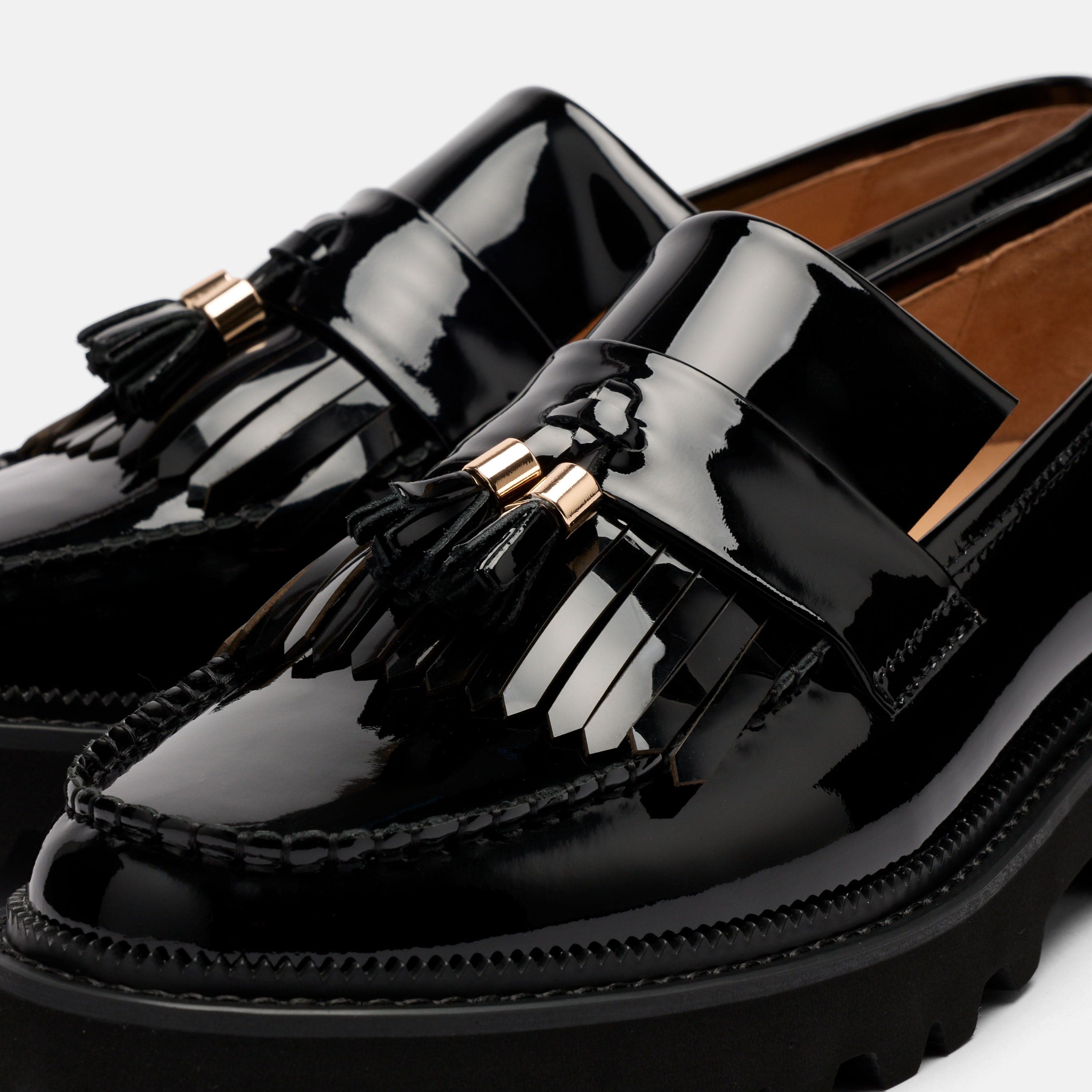 Journey Black Patent Leather Lug Tassel Loafer