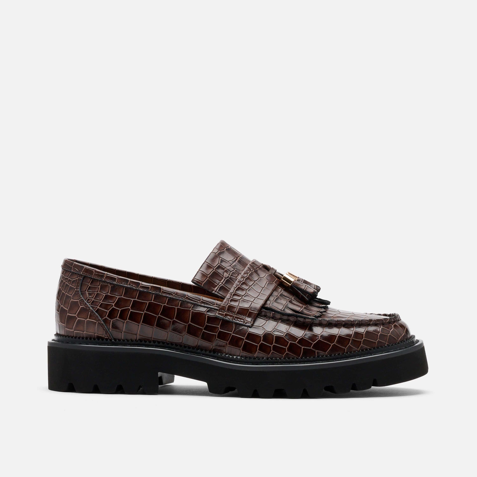 Journey Croc Leather Lug Tassel Loafer