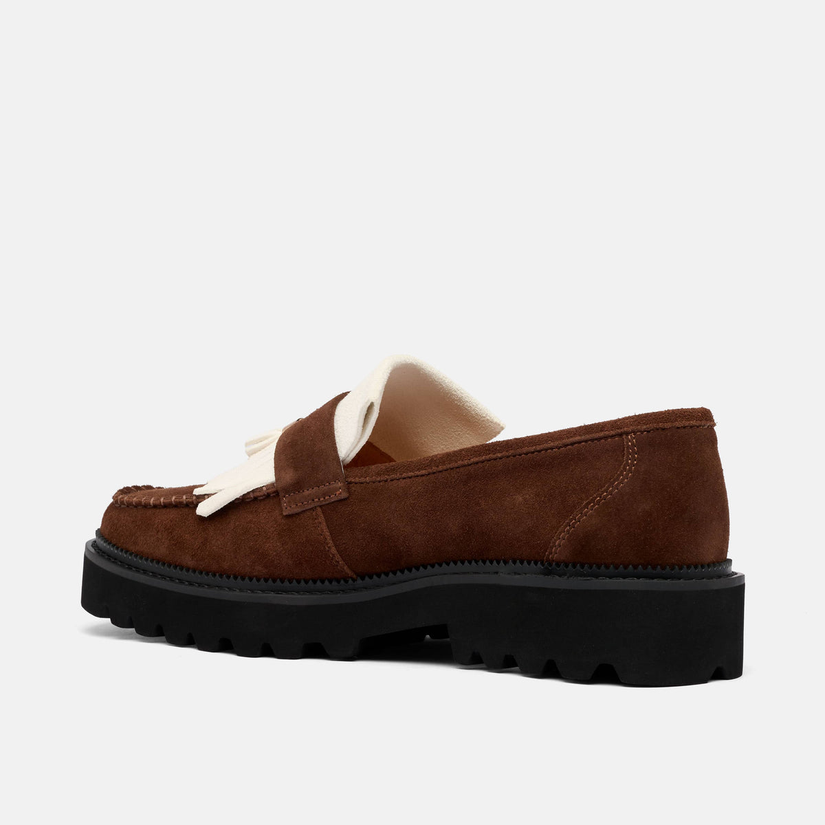 Journey Brown/White Suede Lug Tassel Loafer