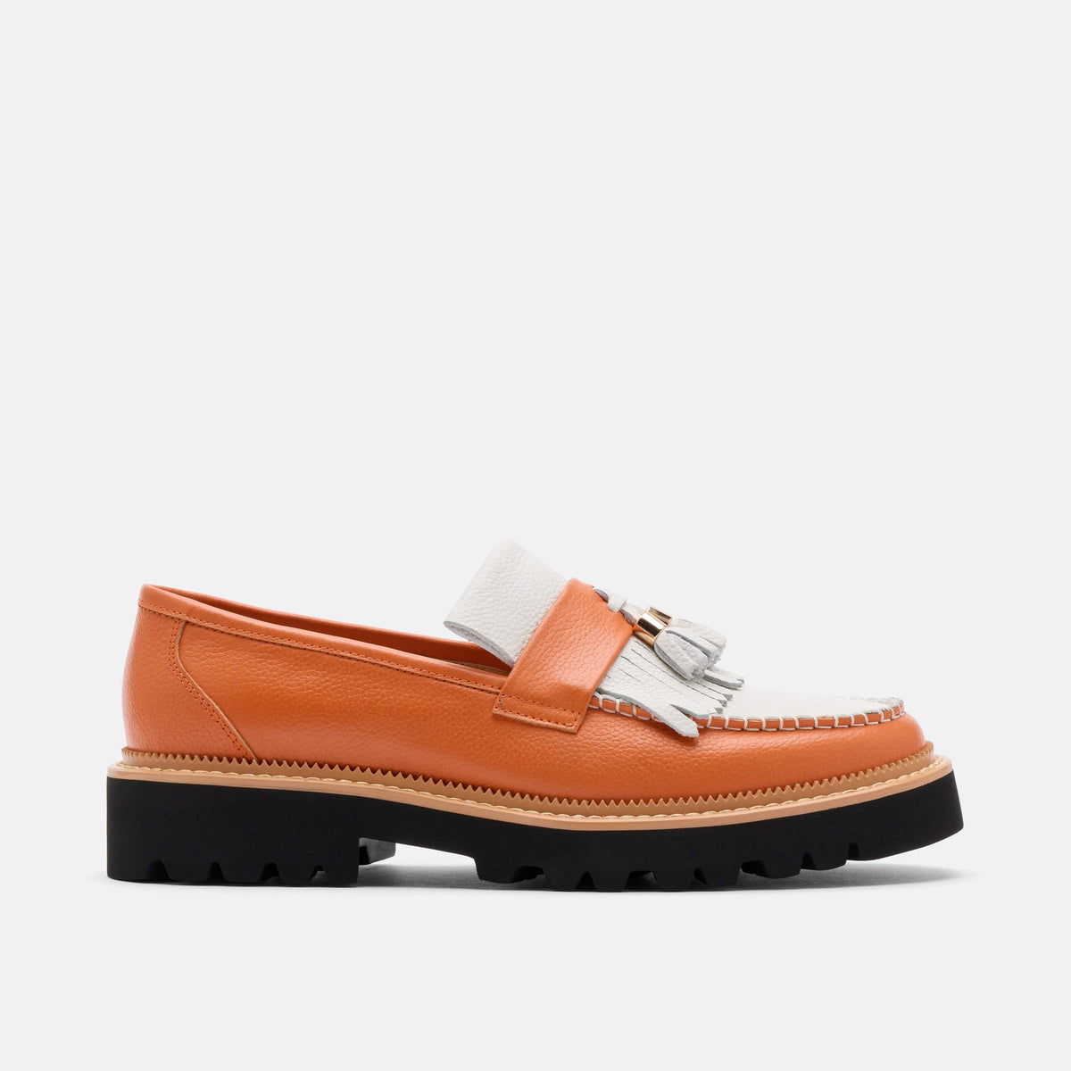Journey Orange White Leather Lug Tassel Loafer
