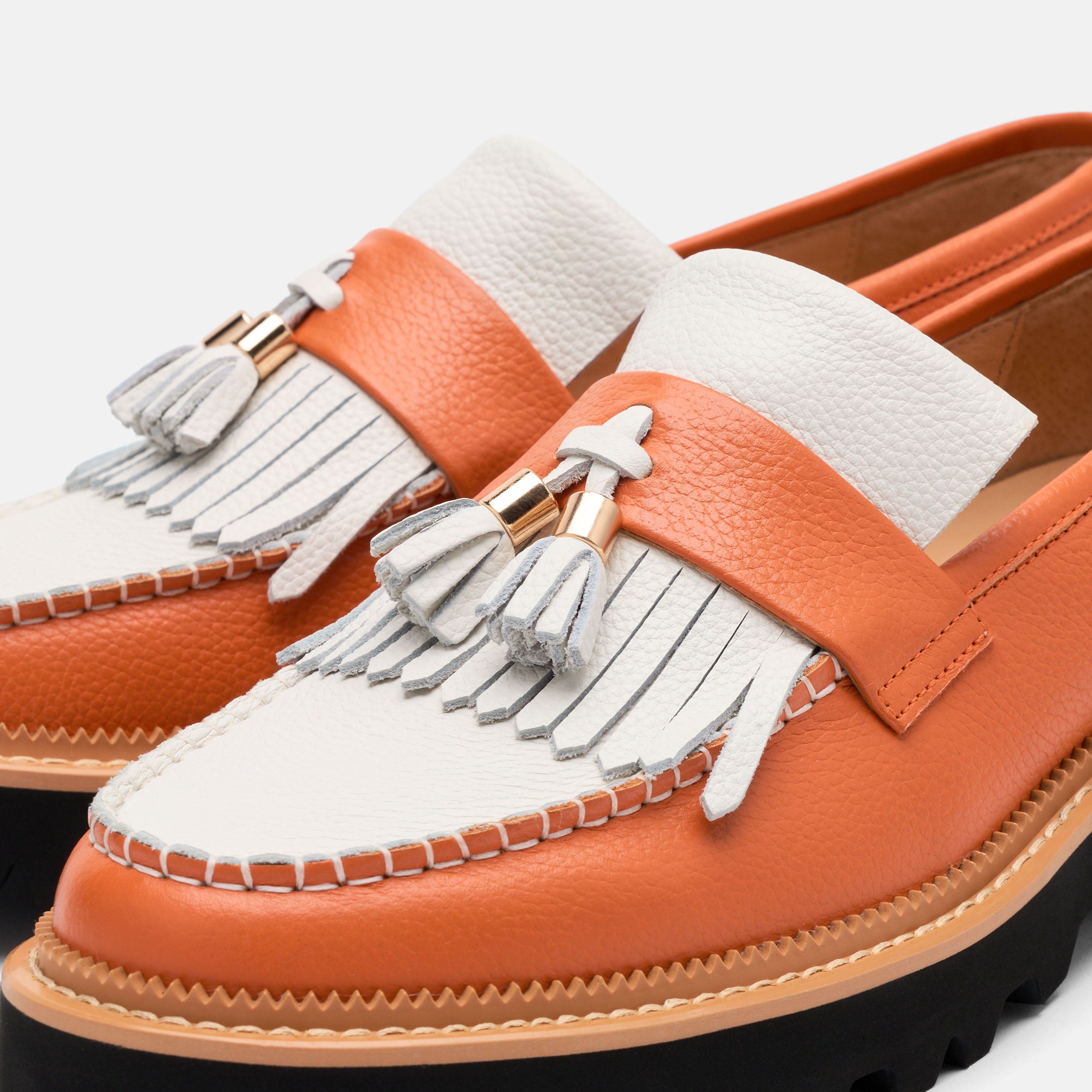 Journey Orange/White Leather Lug Tassel Loafer