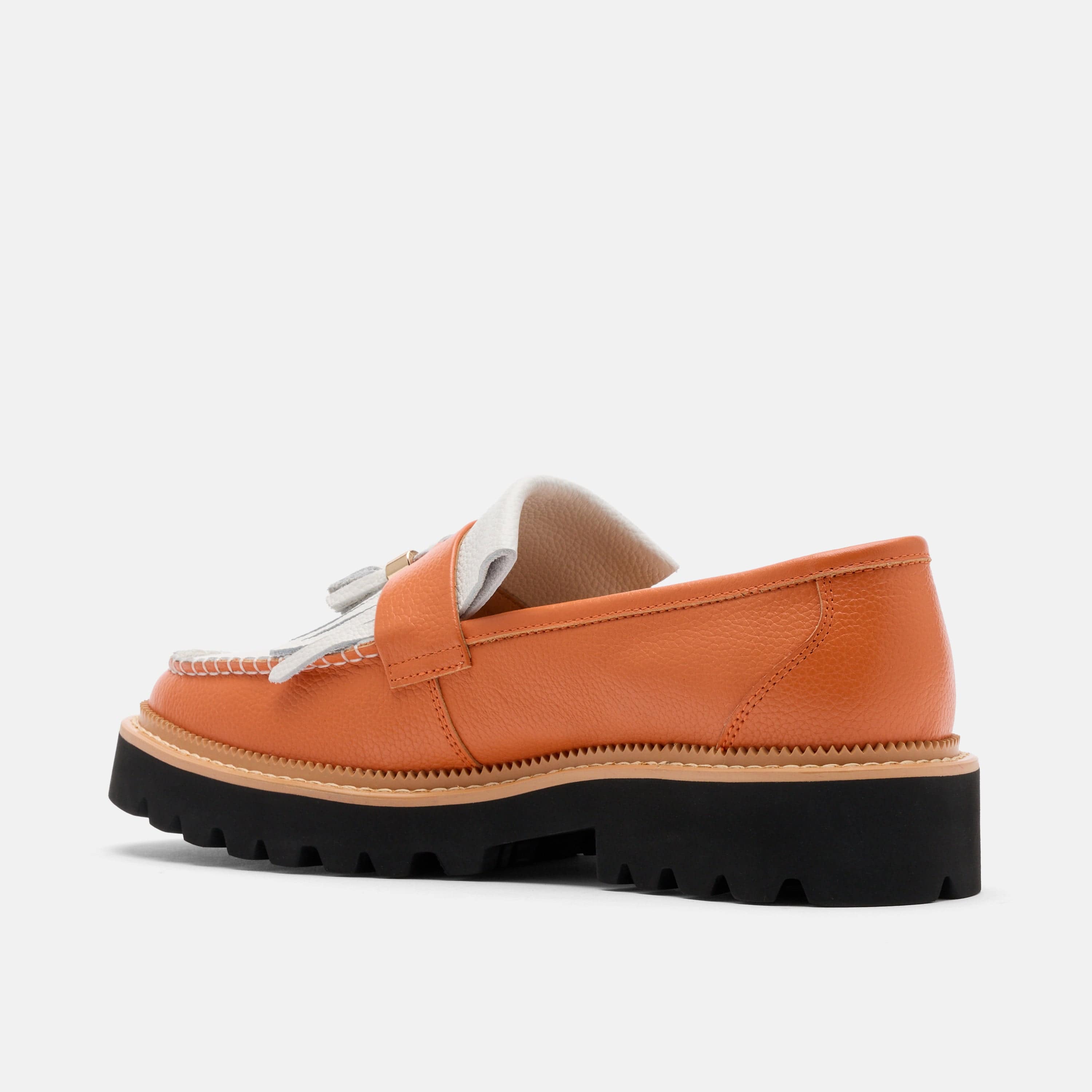 Journey Orange/White Leather Lug Tassel Loafer