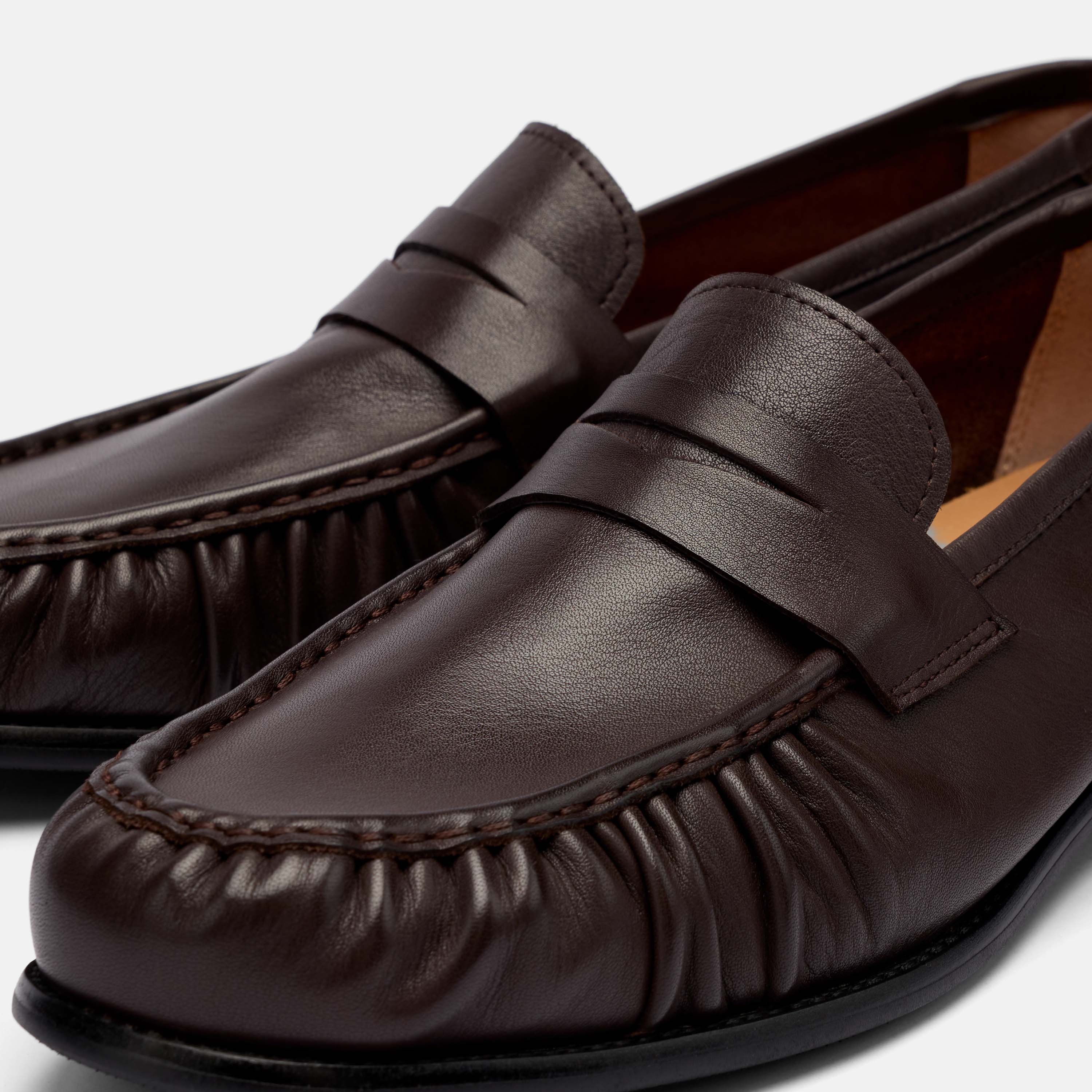Kennedy Espresso Brown Pleated Leather Penny Loafers