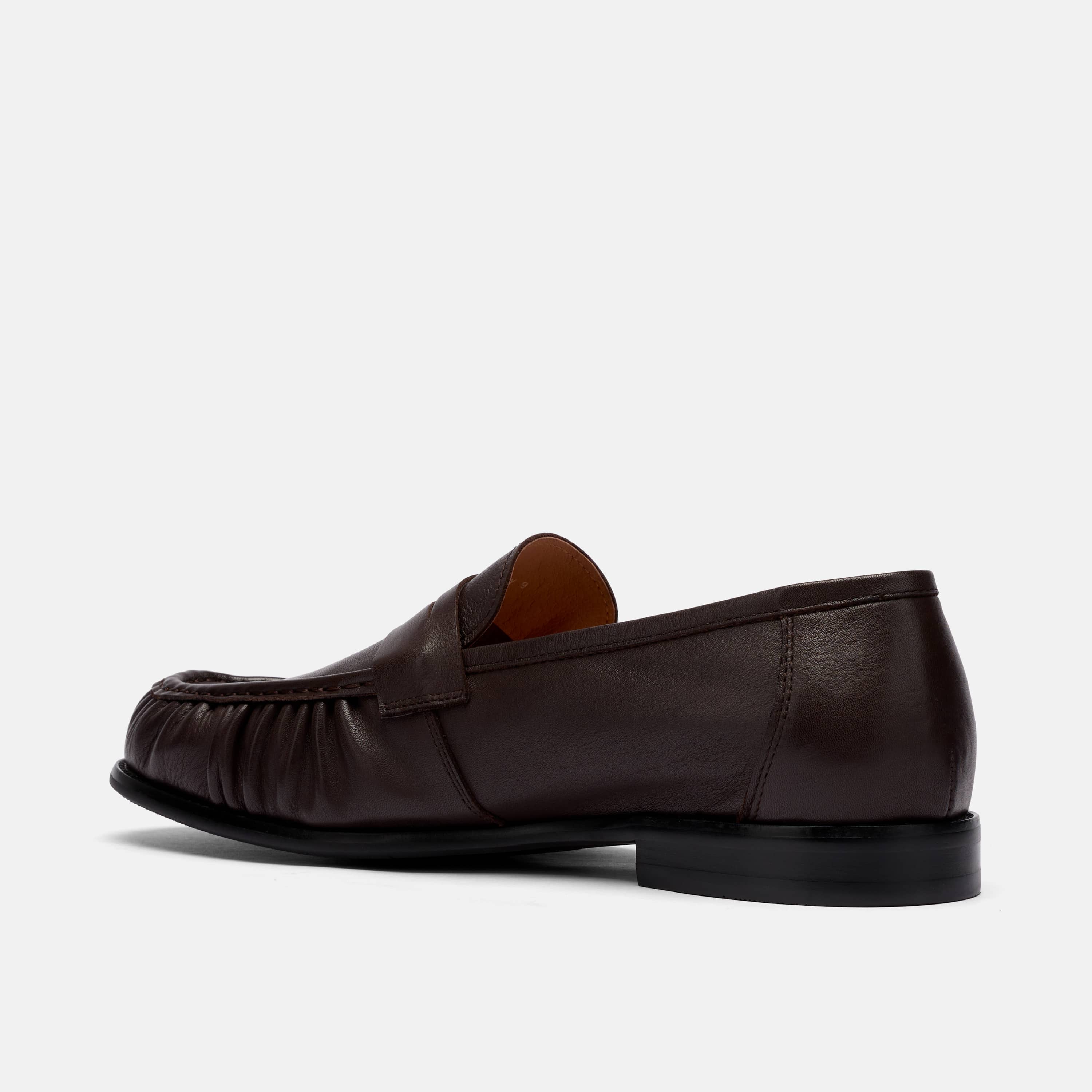 Kennedy Espresso Brown Pleated Leather Penny Loafers