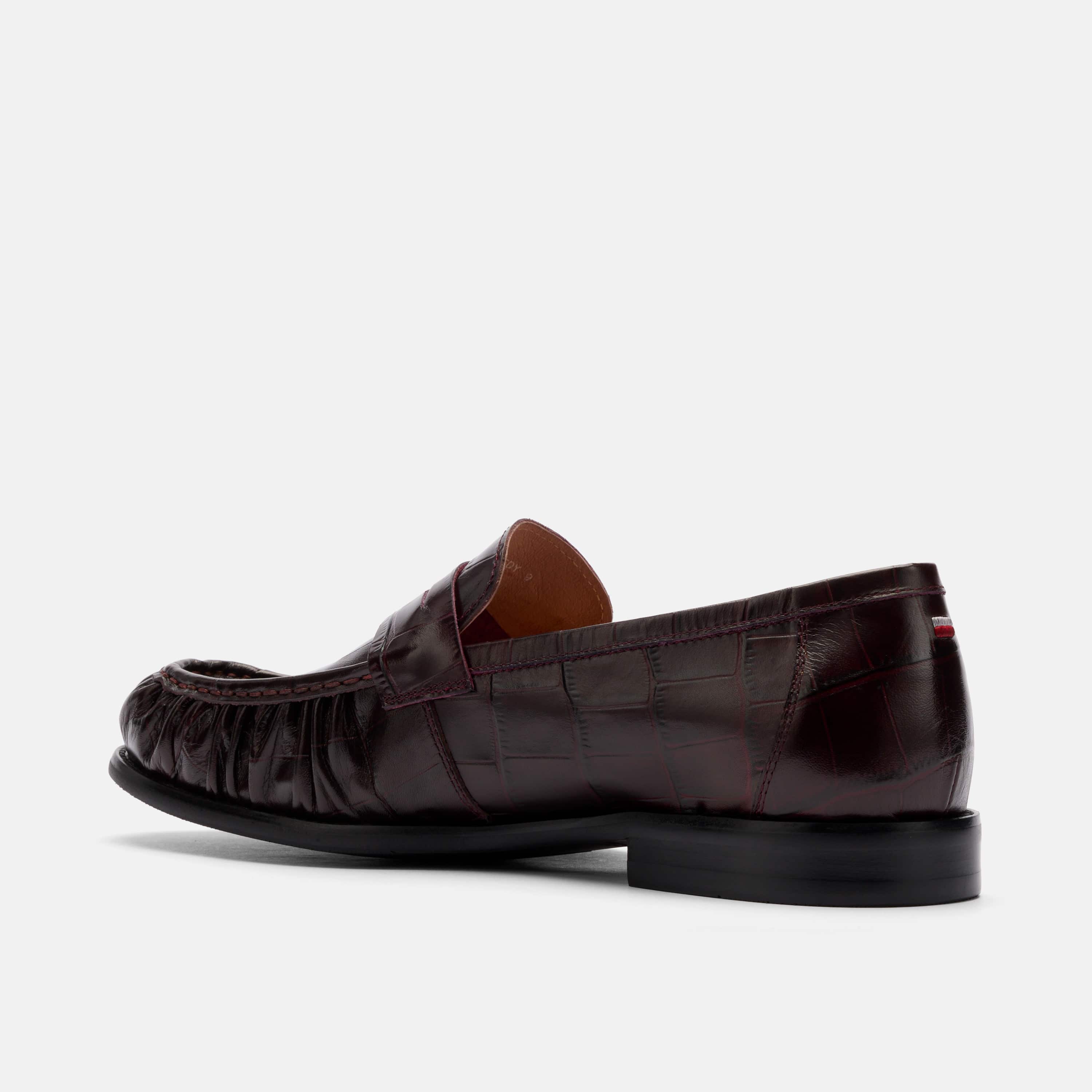 Kennedy Burgundy Croc Pleated Leather Penny Loafers