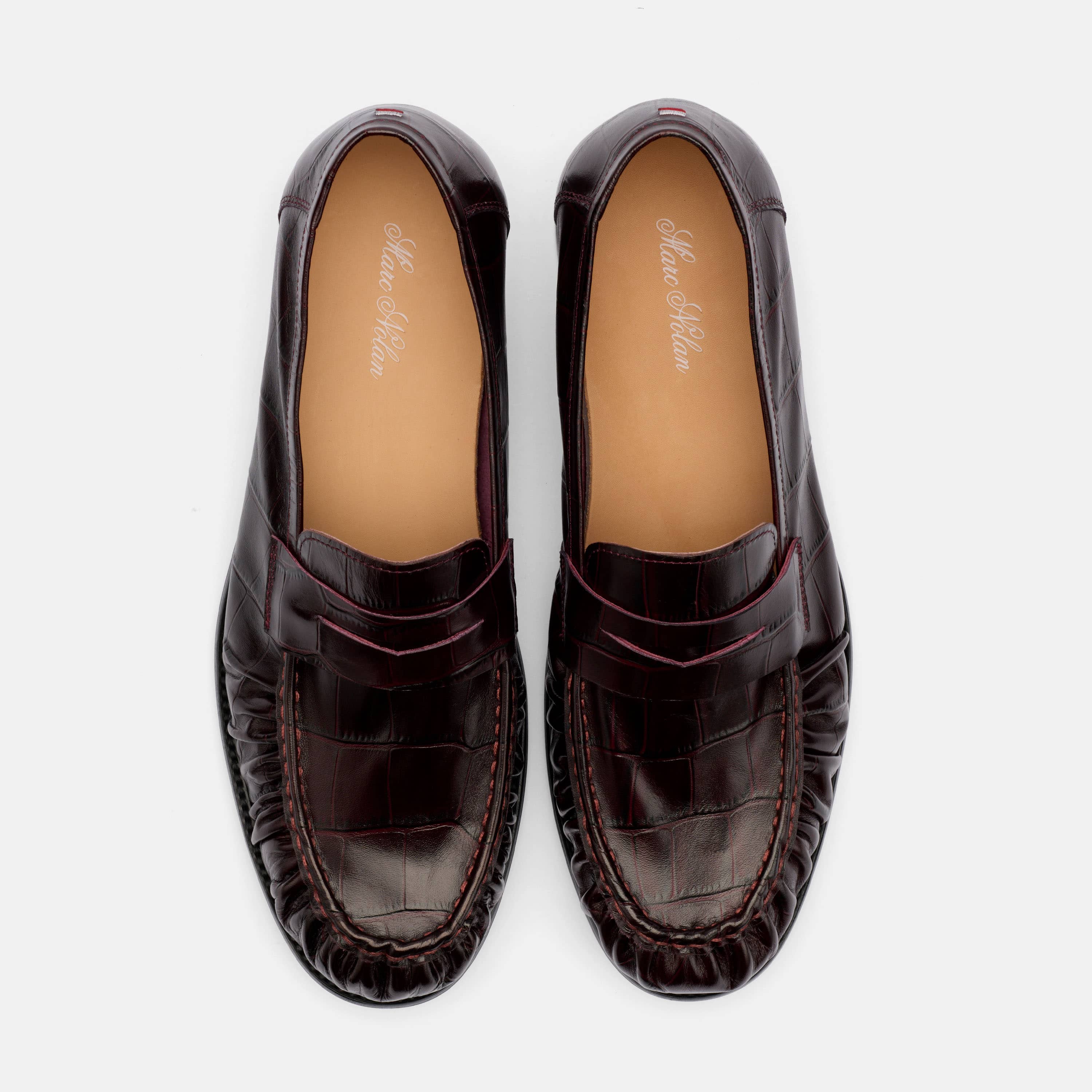 Kennedy Burgundy Croc Pleated Leather Penny Loafers