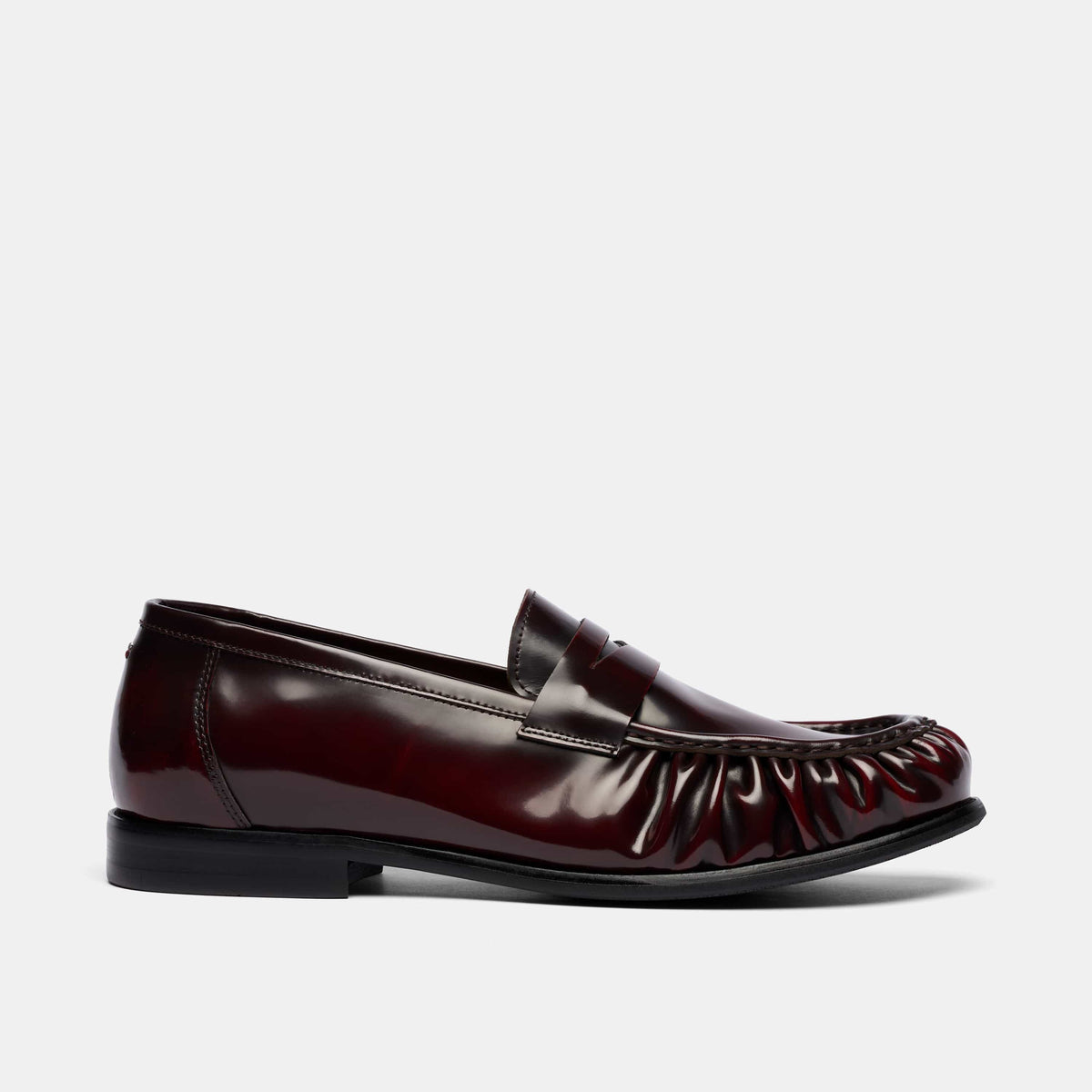 Kennedy Burgundy Patent Pleated Leather Penny Loafers