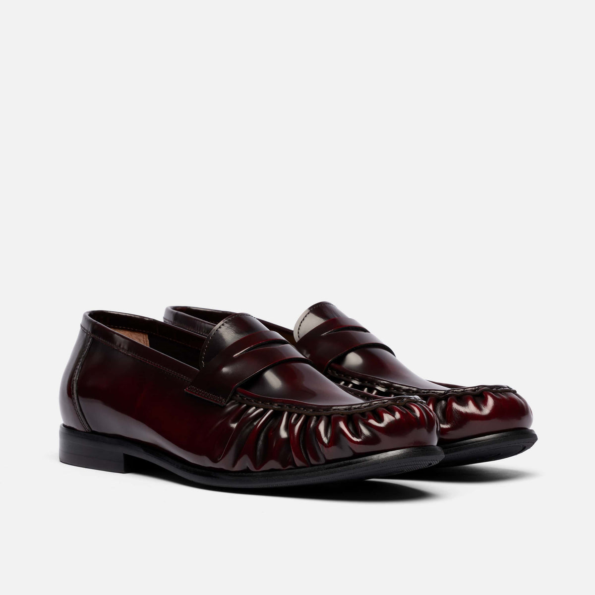 Kennedy Burgundy Patent Pleated Leather Penny Loafers