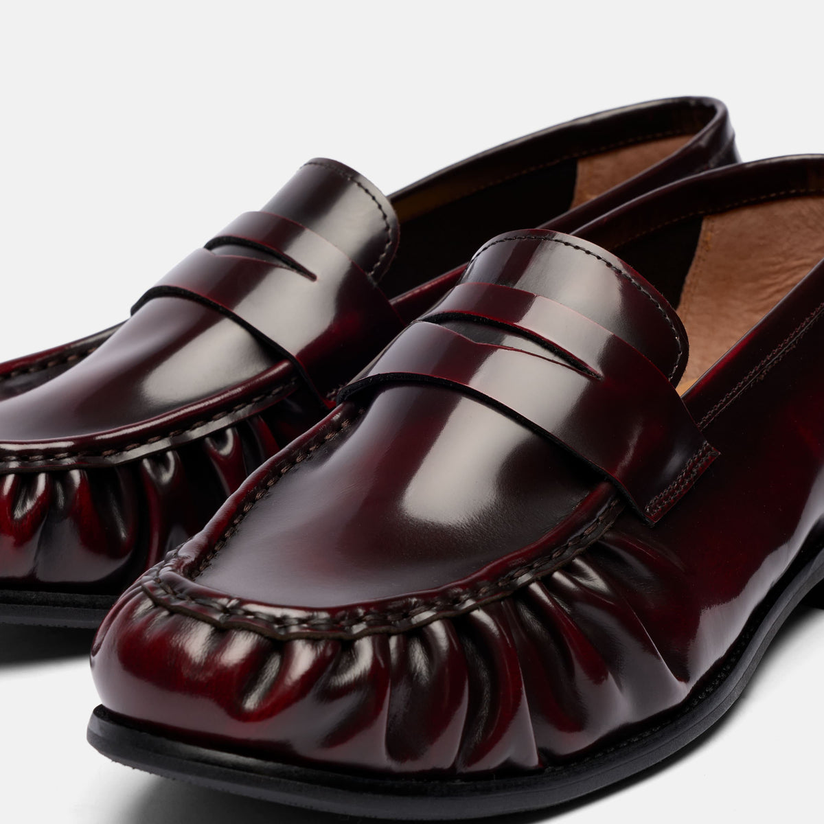 Kennedy Burgundy Patent Pleated Leather Penny Loafers