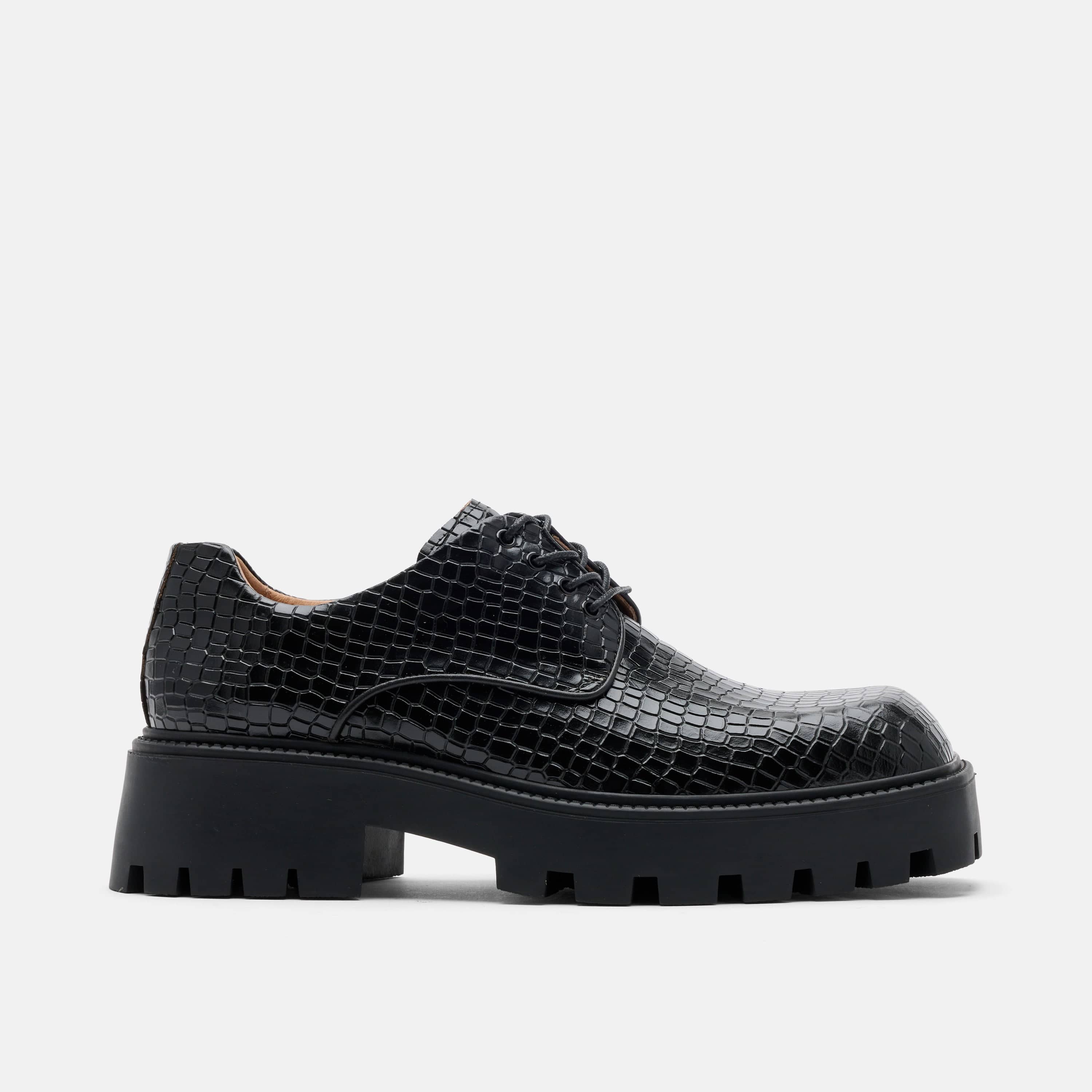 Kryos Black Croc Leather Lug Derbys