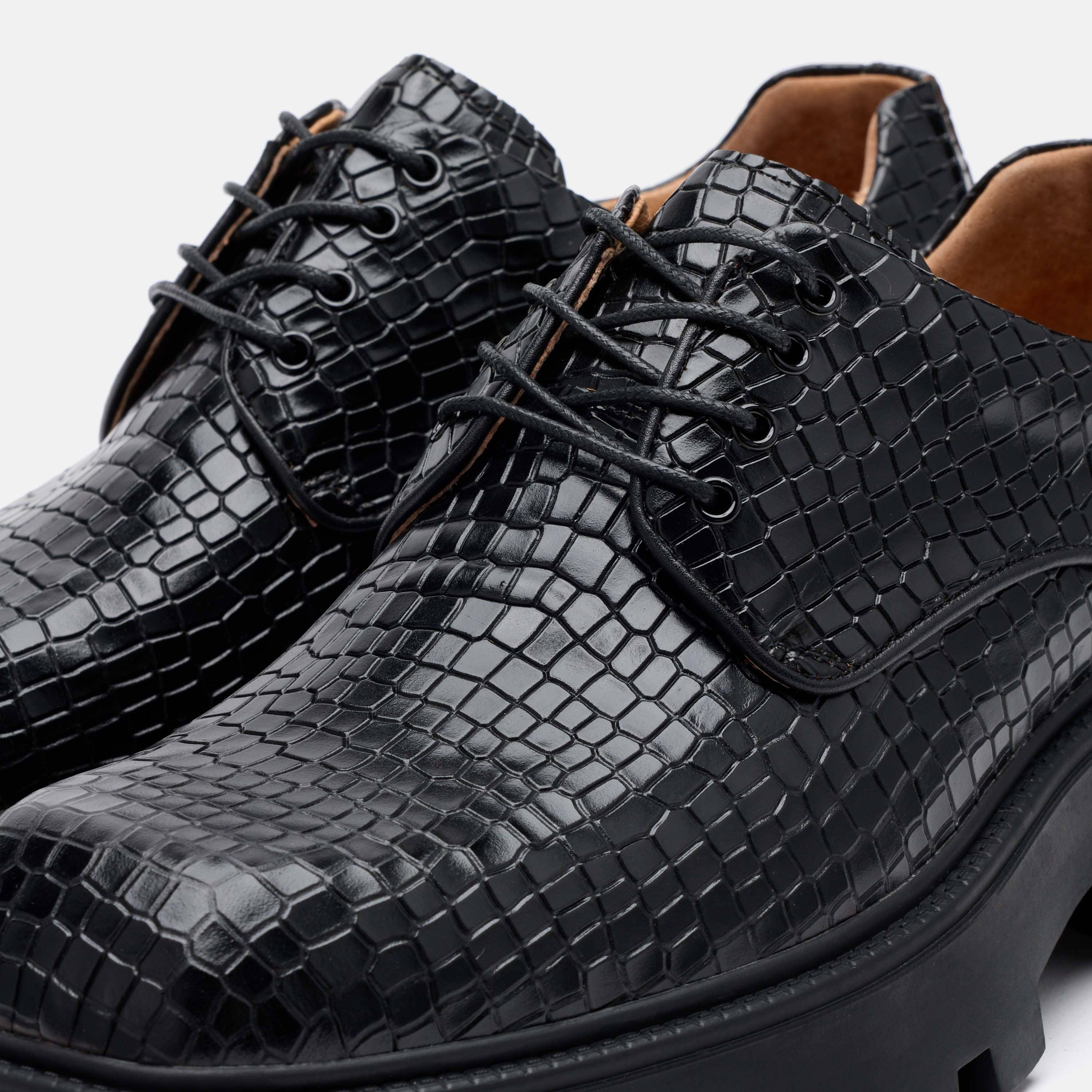 Kryos Black Croc Leather Lug Derbys