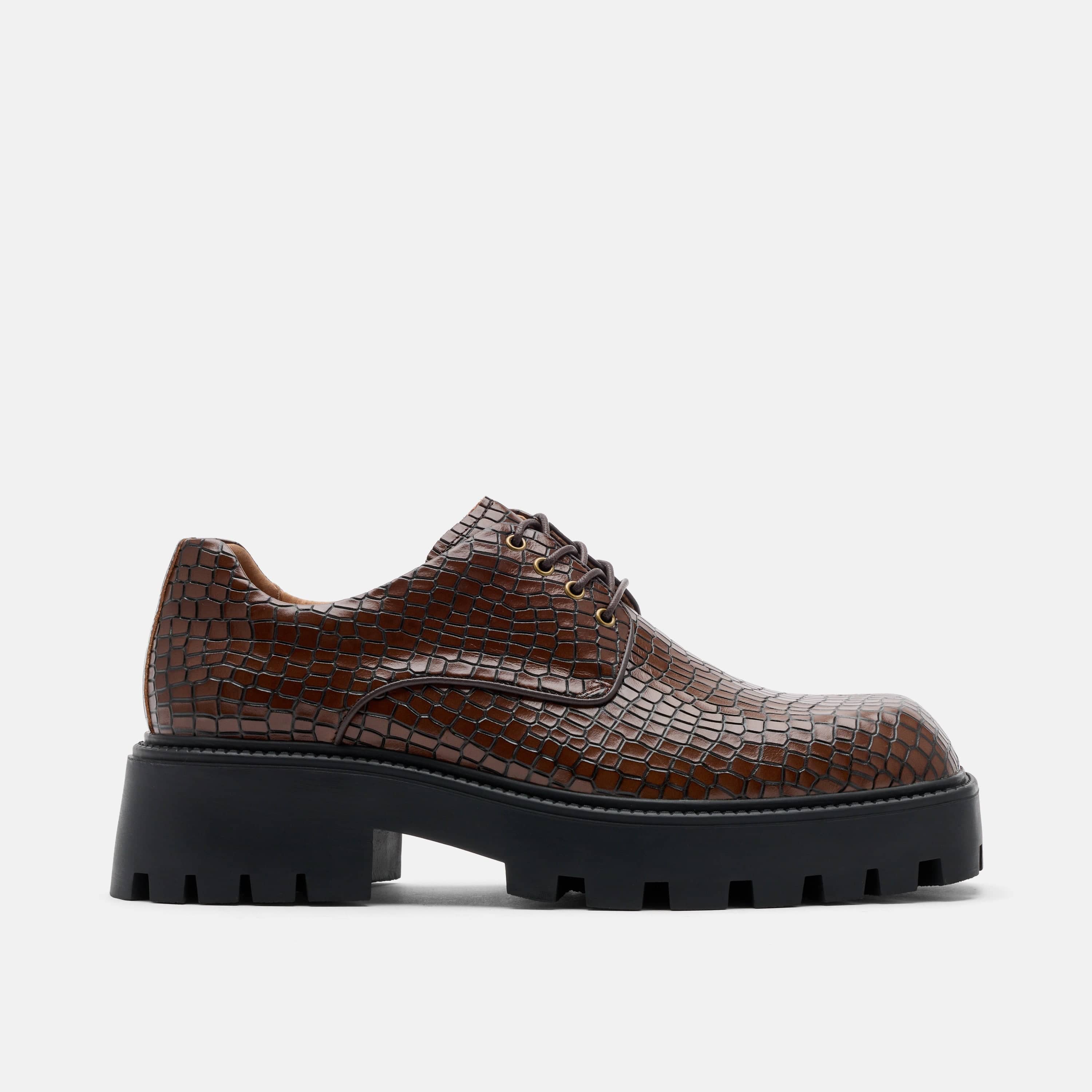 Kryos Brown Croc Leather Lug Derbys