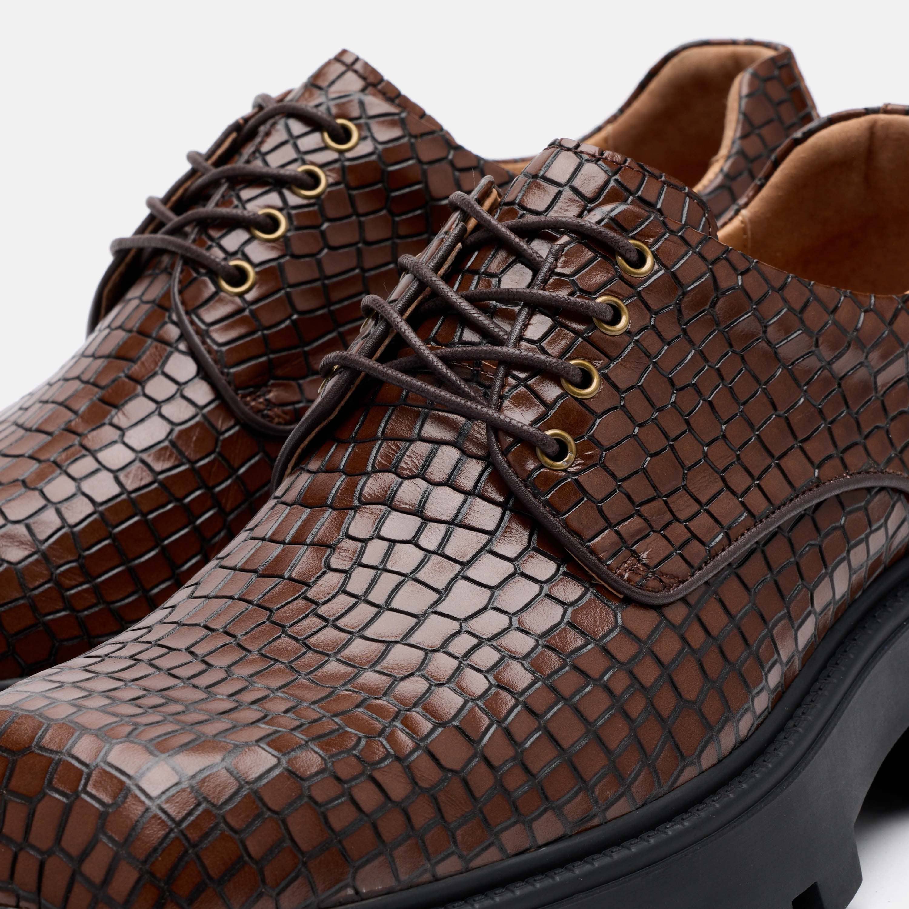Kryos Brown Croc Leather Lug Derbys