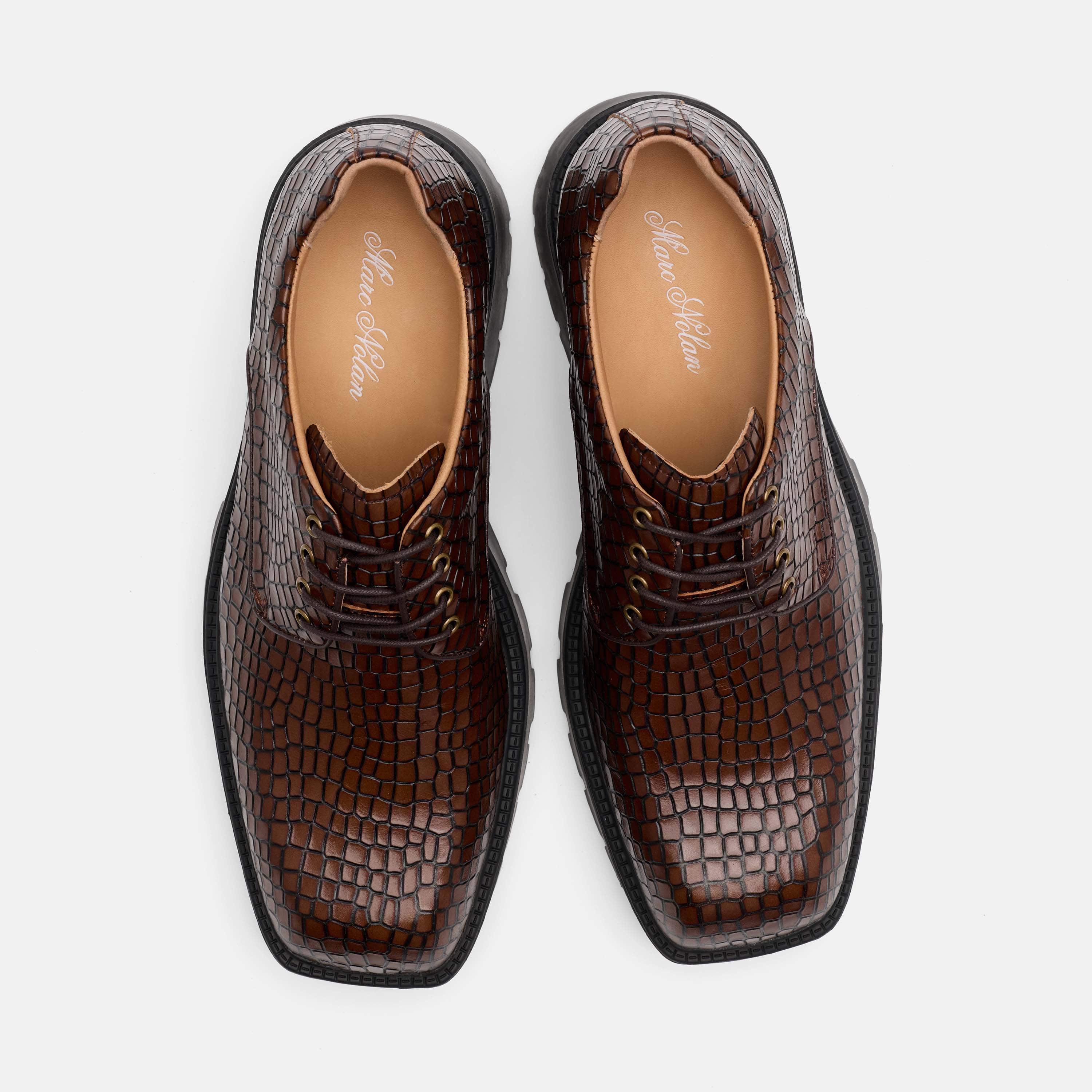 Kryos Brown Croc Leather Lug Derbys