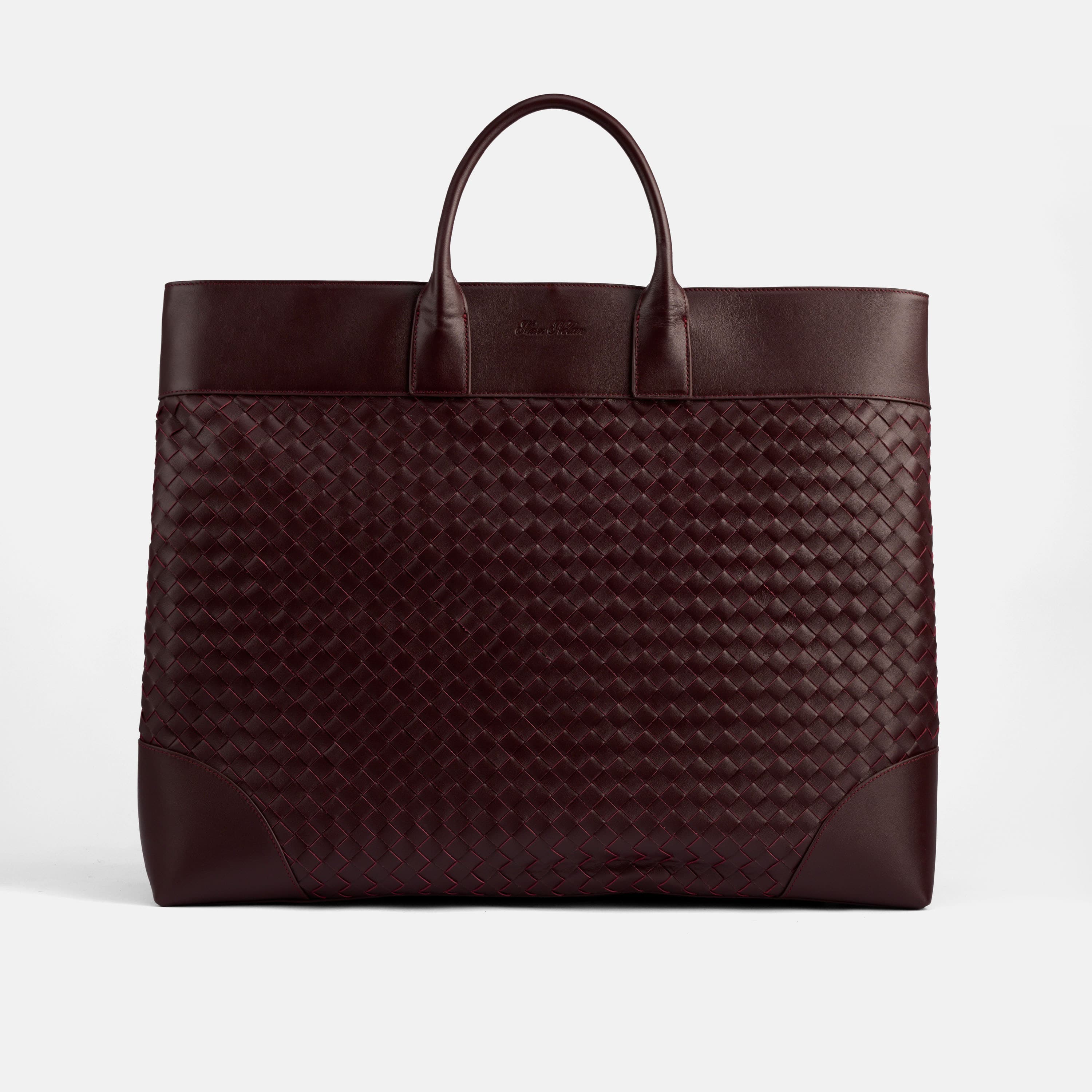 Marc Nolan Large Woven Leather Weekender - Oxblood
