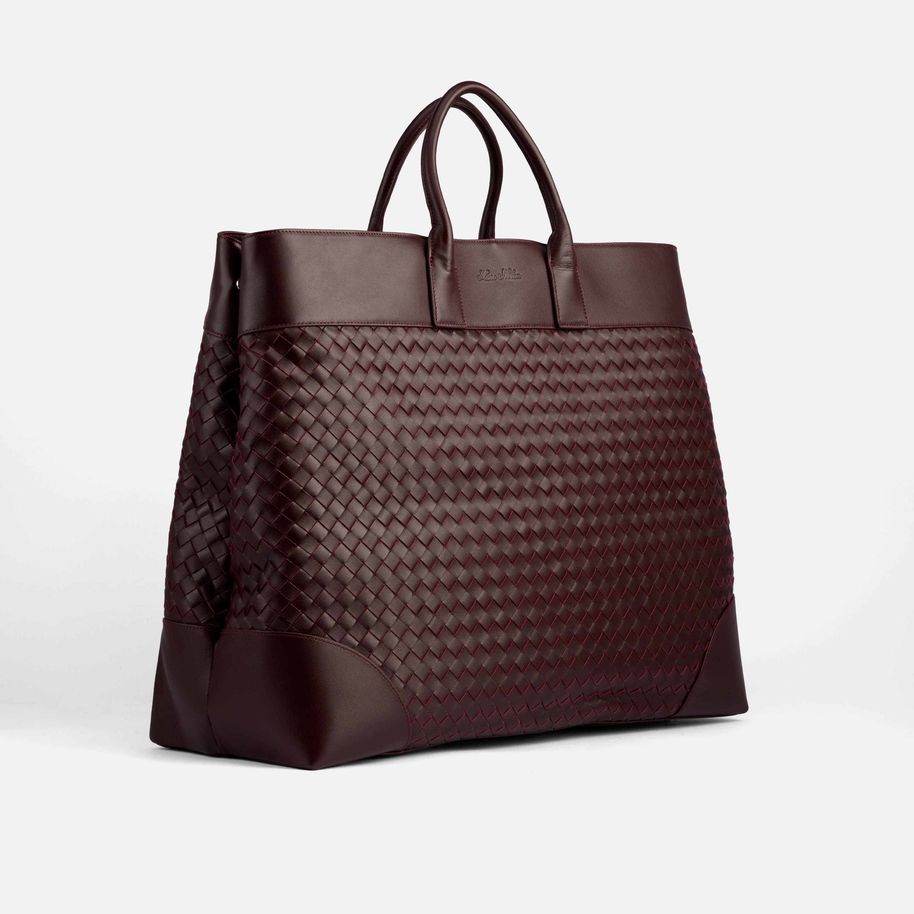 Marc Nolan Large Woven Leather Weekender - Oxblood