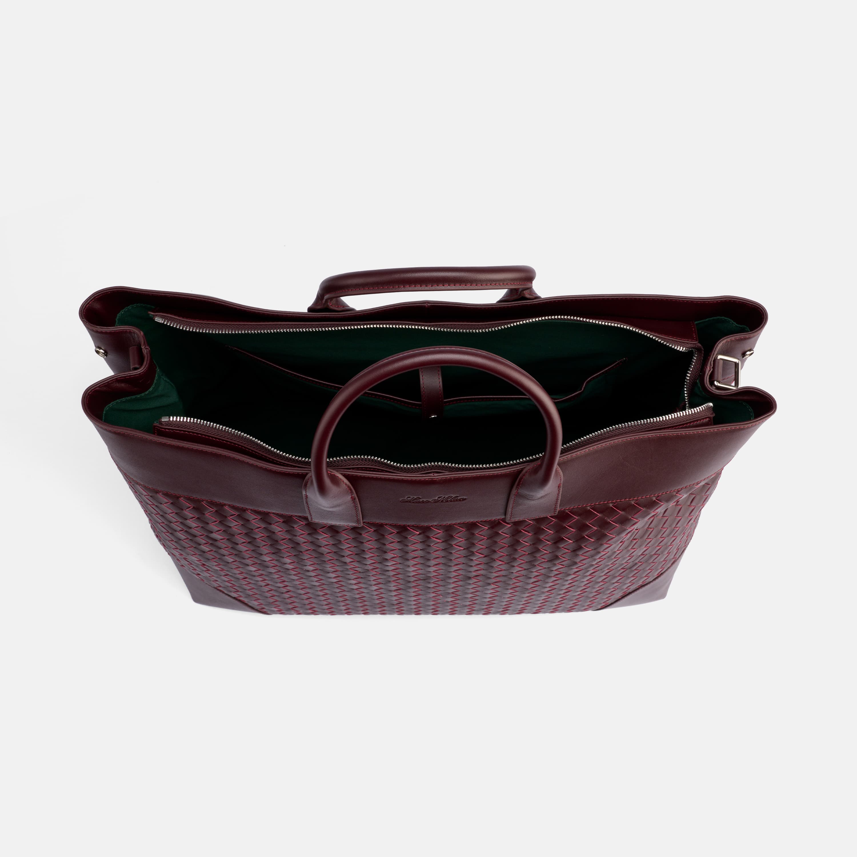 Marc Nolan Large Woven Leather Weekender - Oxblood