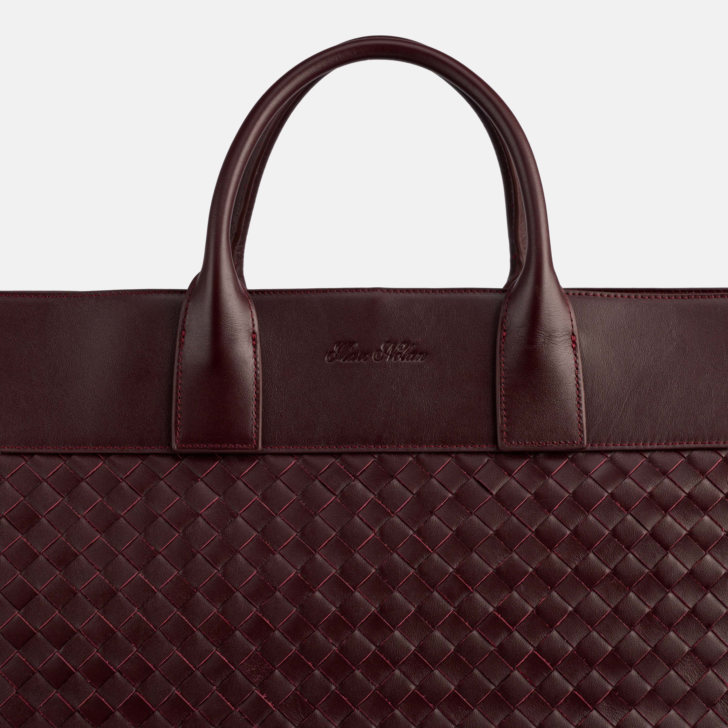 Marc Nolan Large Woven Leather Weekender - Oxblood