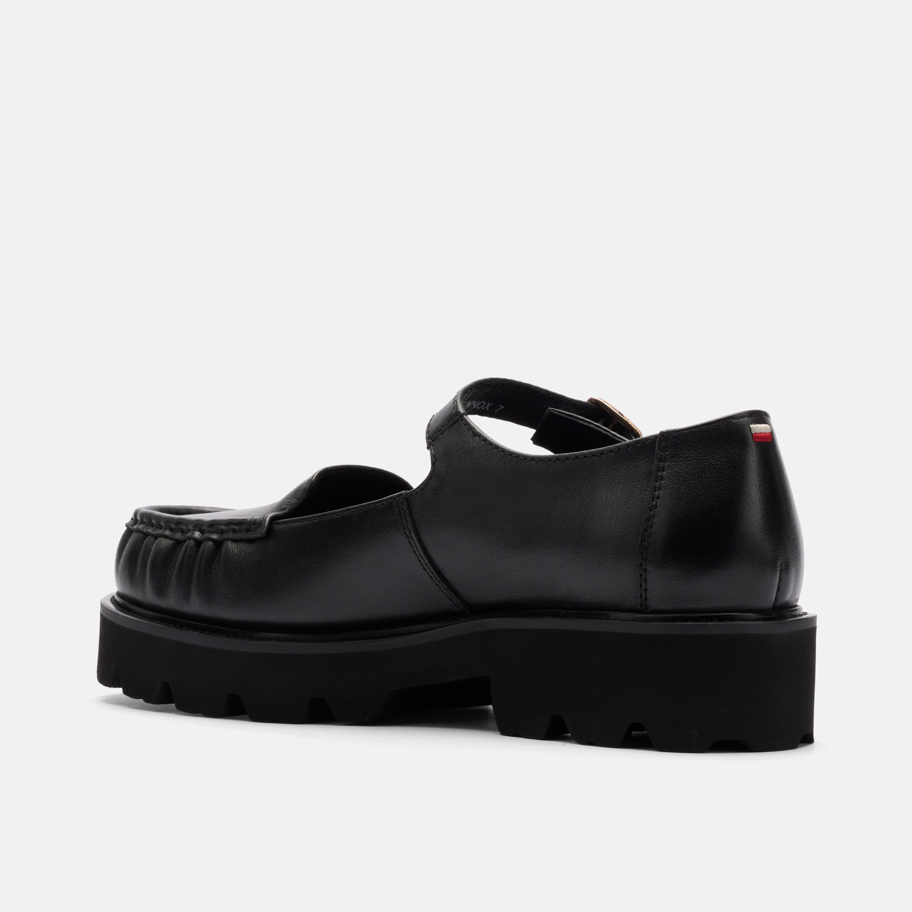 Lennox Black Leather Lug Mary Jane Loafer