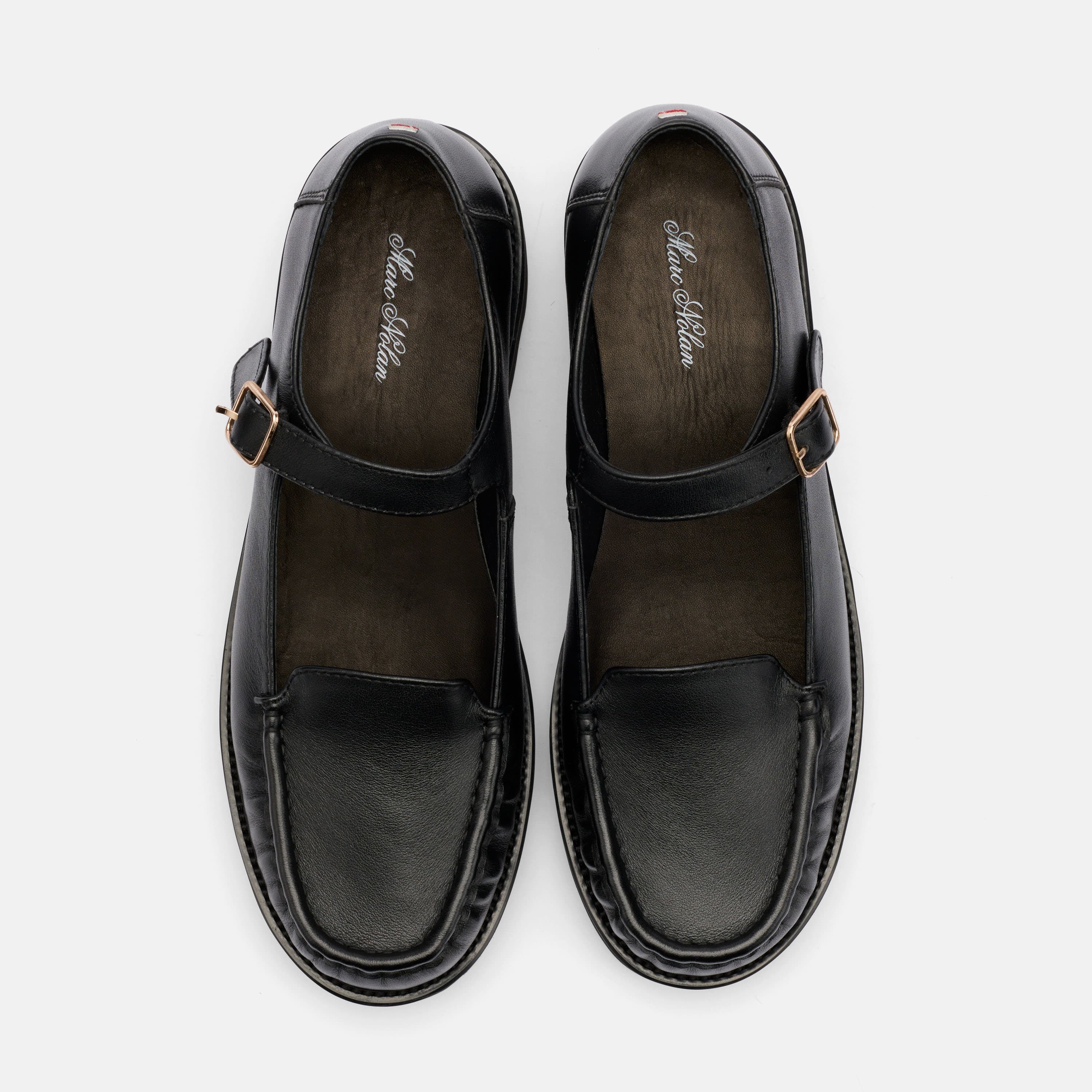Lennox Black Leather Lug Mary Jane Loafer