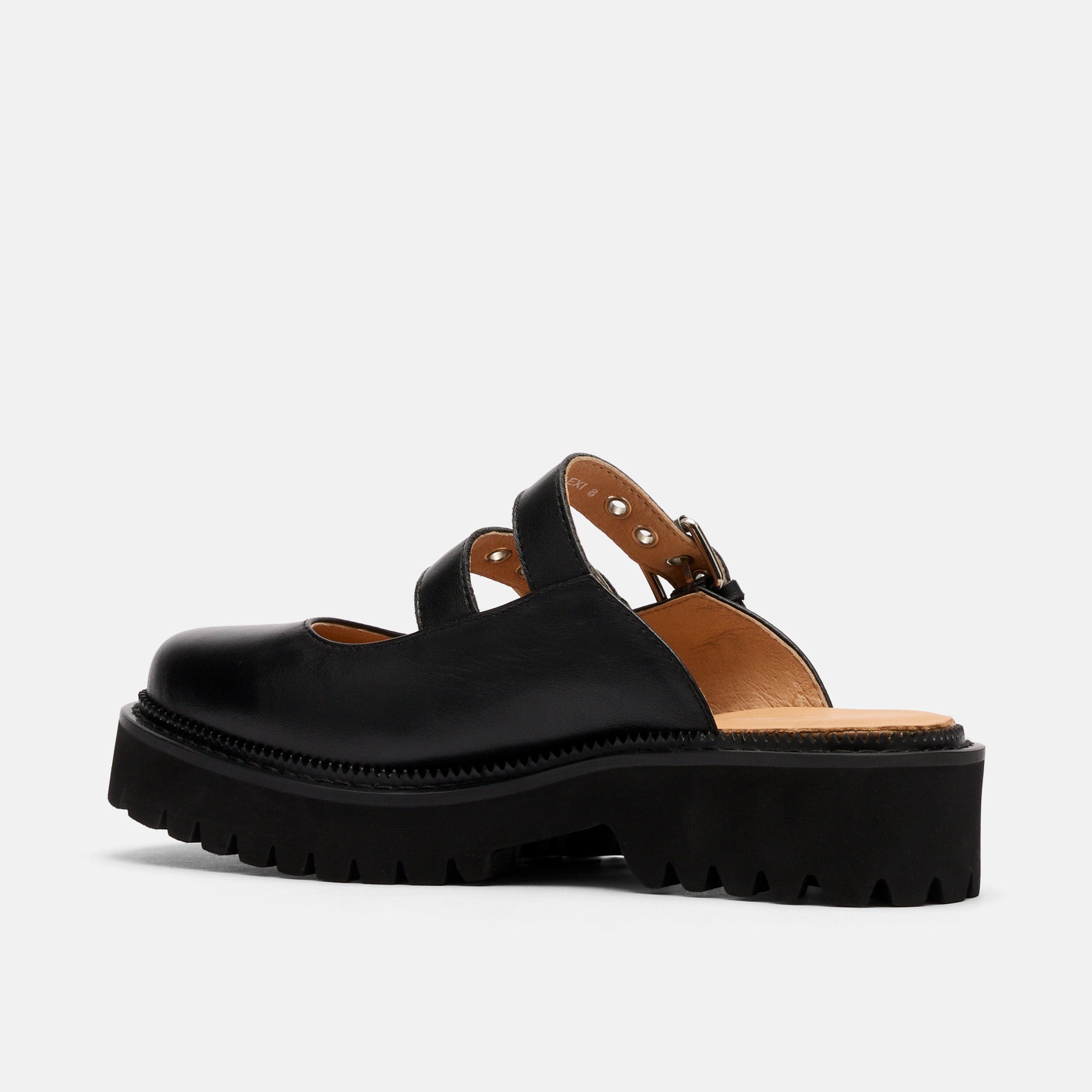 Lexi Black Leather Double Buckle Mule