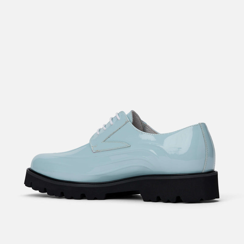 Jayden Light Blue Patent Leather Lug Sole Derby Shoes Marc Nolan