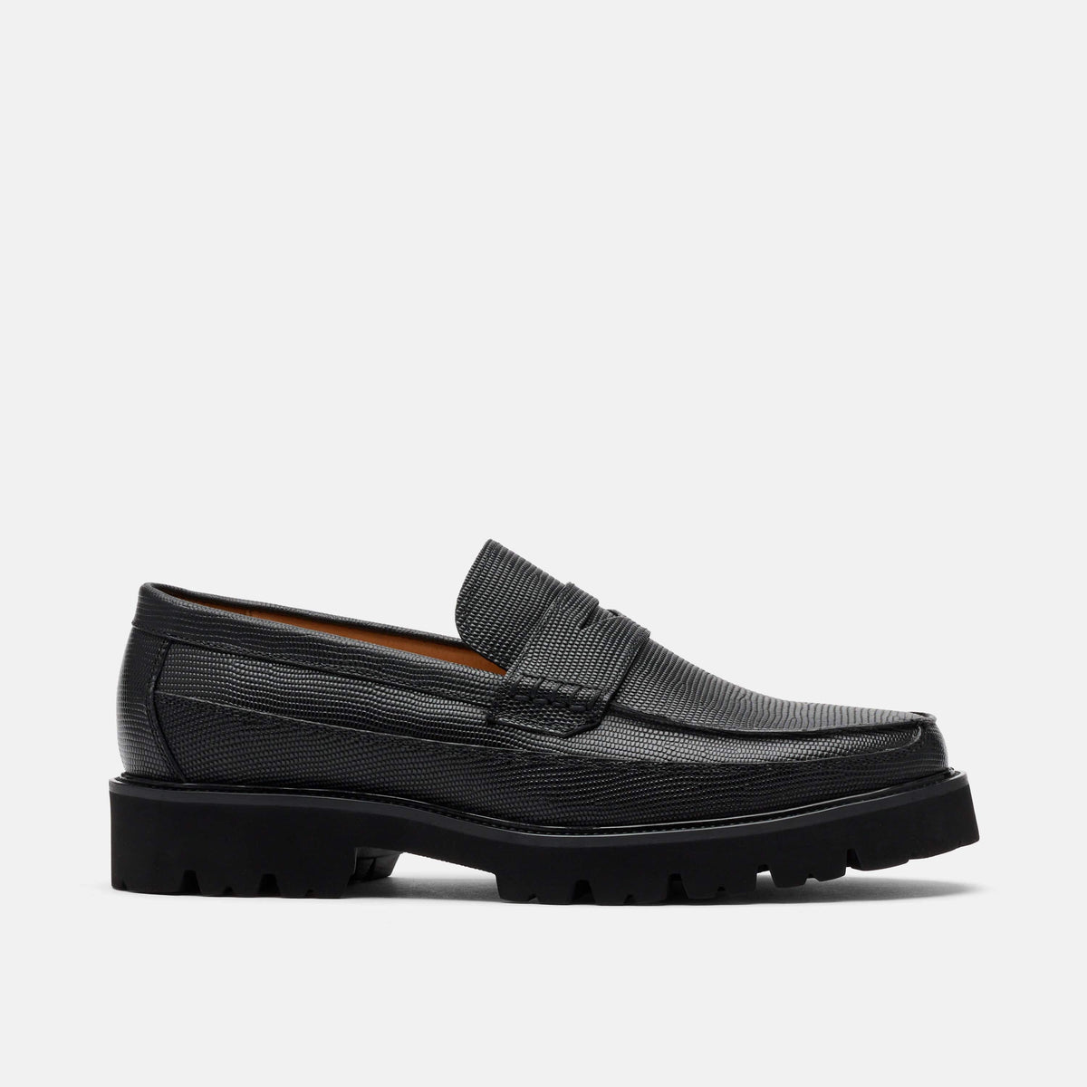 Salvatore Ferragamo Brendon Lizard Men\'s 11 E Black Pebble Leather Loafers marco-di-milano-mens-black-  main image 2