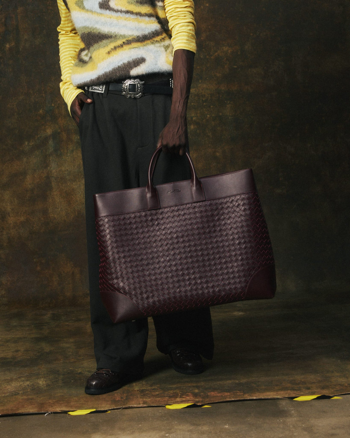 Marc Nolan Large Woven Leather Weekender - Oxblood