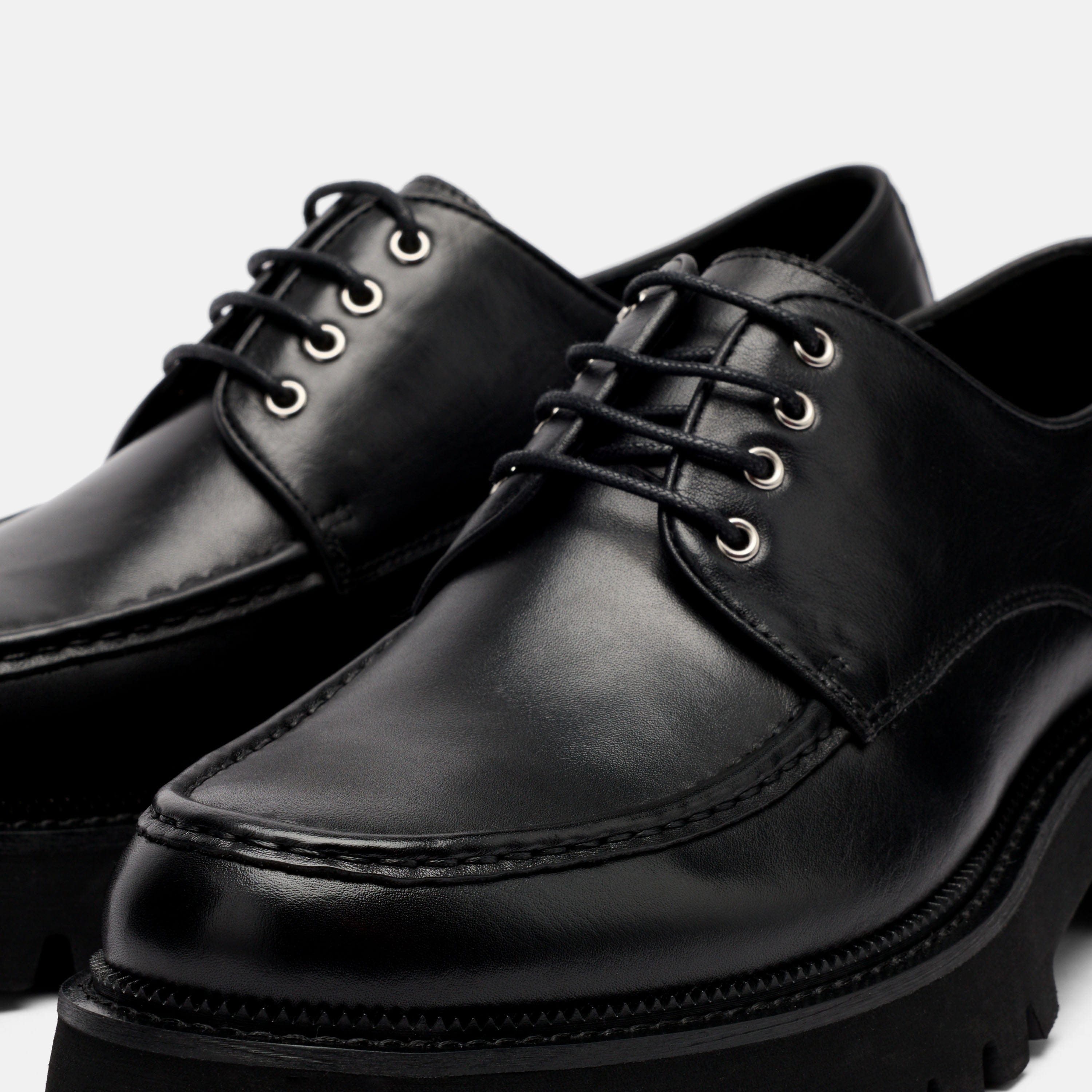 Luca Black Leather Lug Derbys