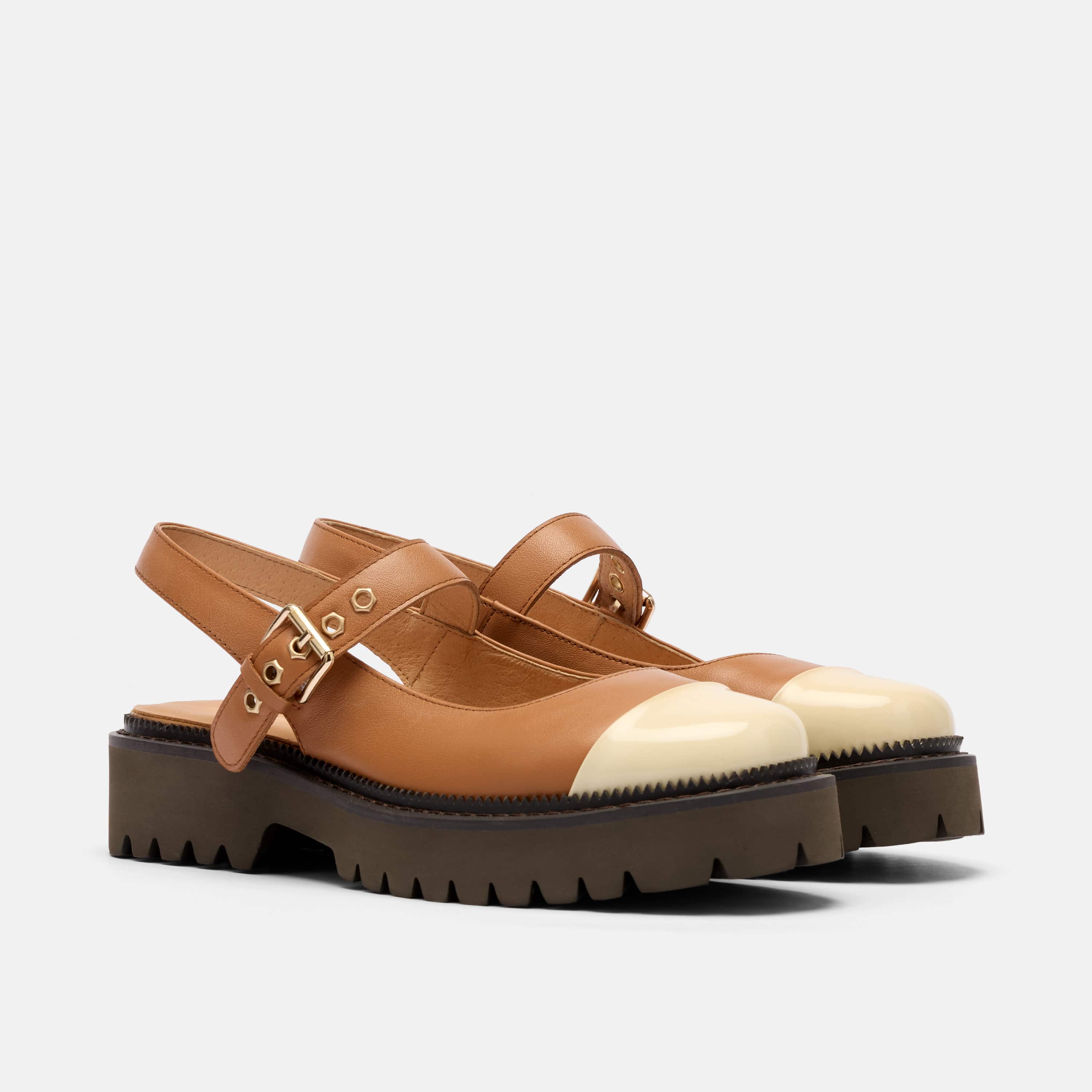 Luna Tan/Cream Leather Mary Jane Lug Slingbacks