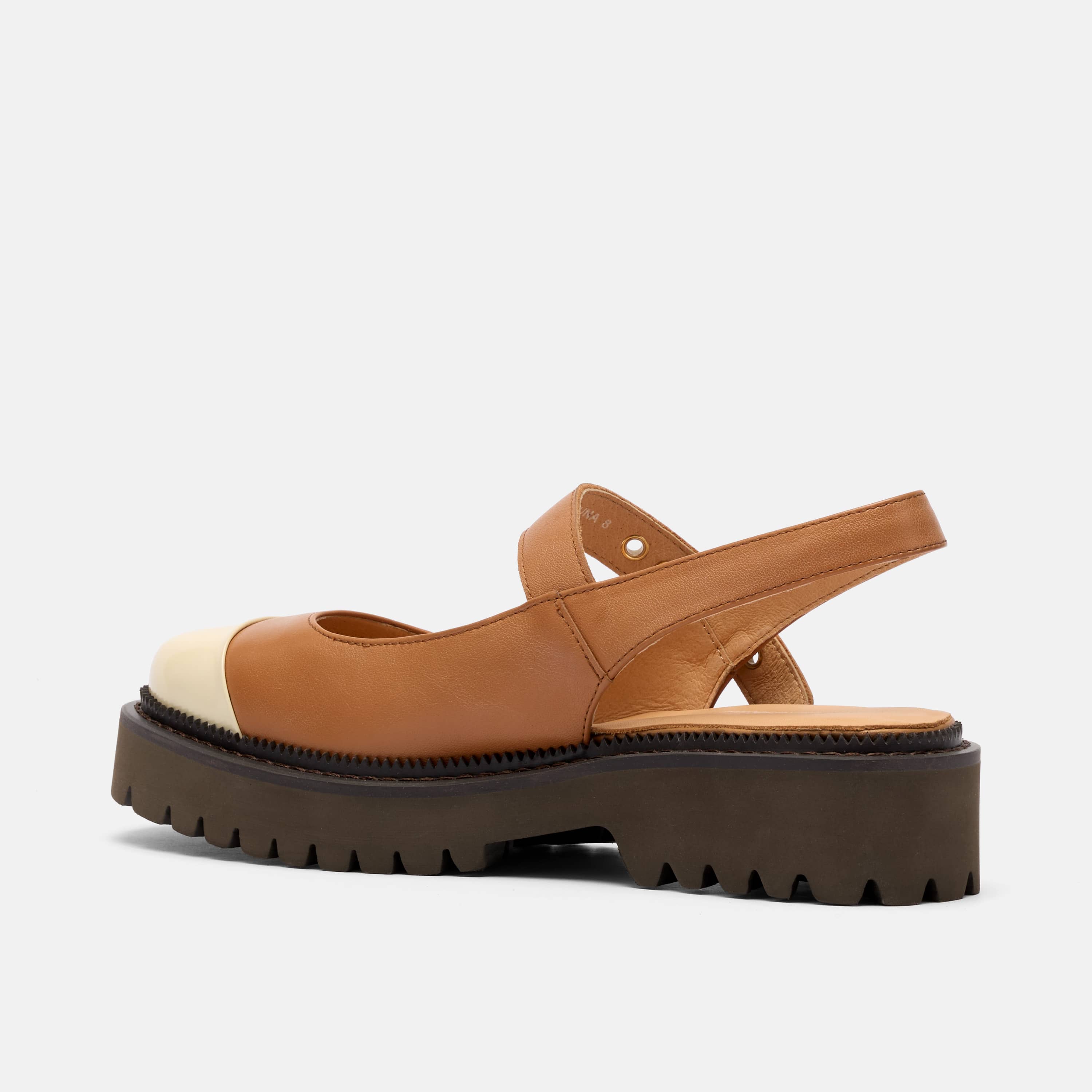 Luna Tan/Cream Leather Mary Jane Lug Slingbacks