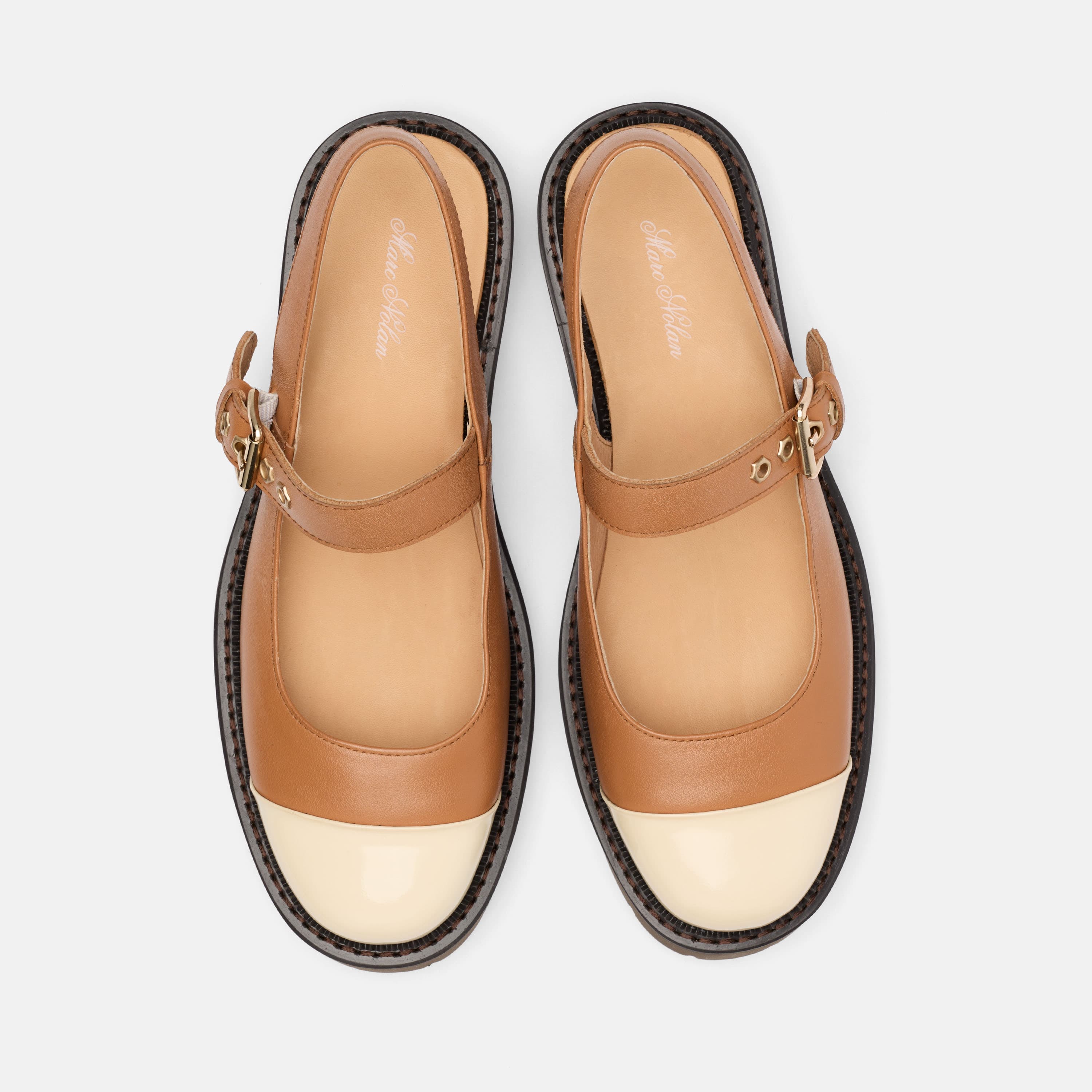 Luna Tan/Cream Leather Mary Jane Lug Slingbacks