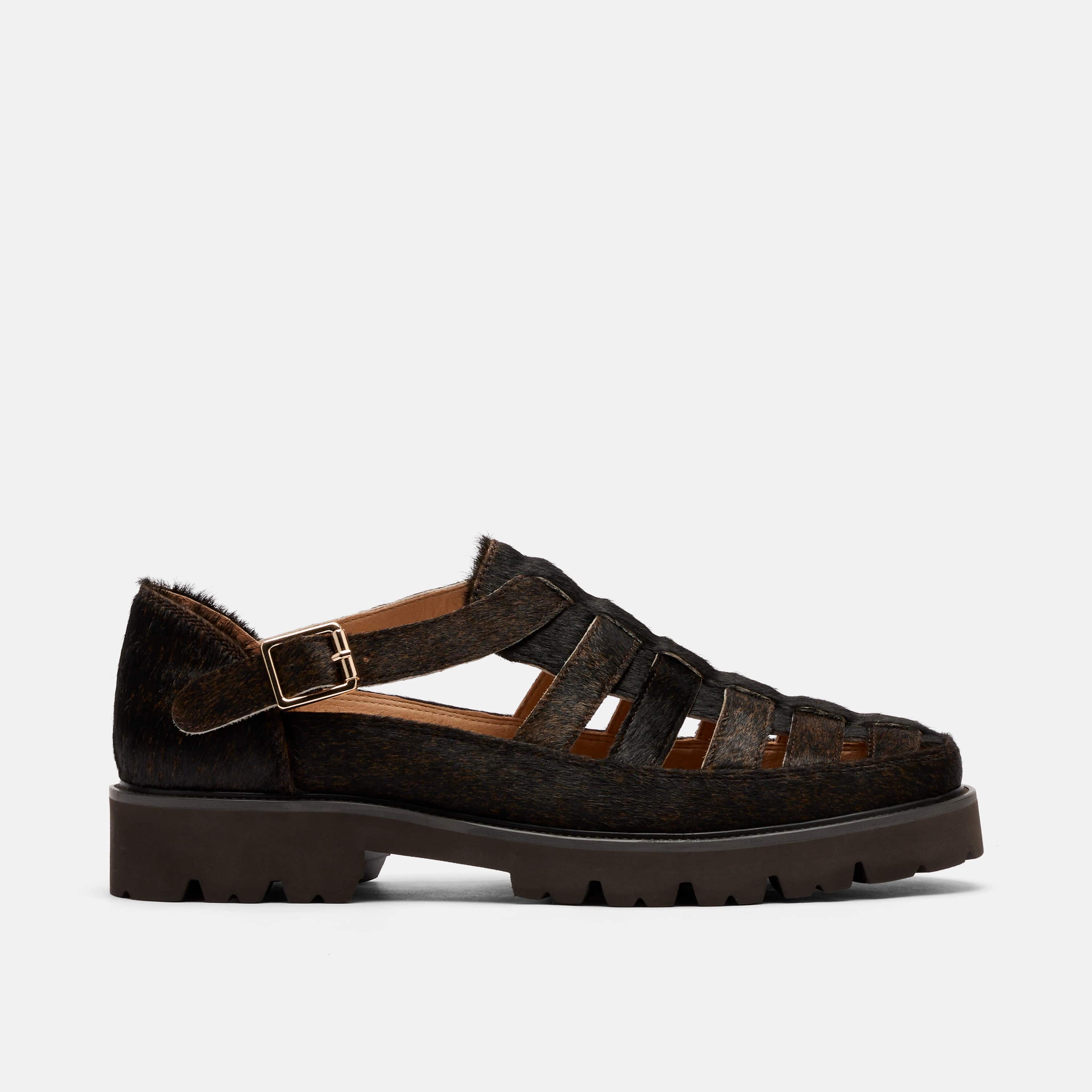 Magellan Brown Pony Hair Lug Fisherman Sandals