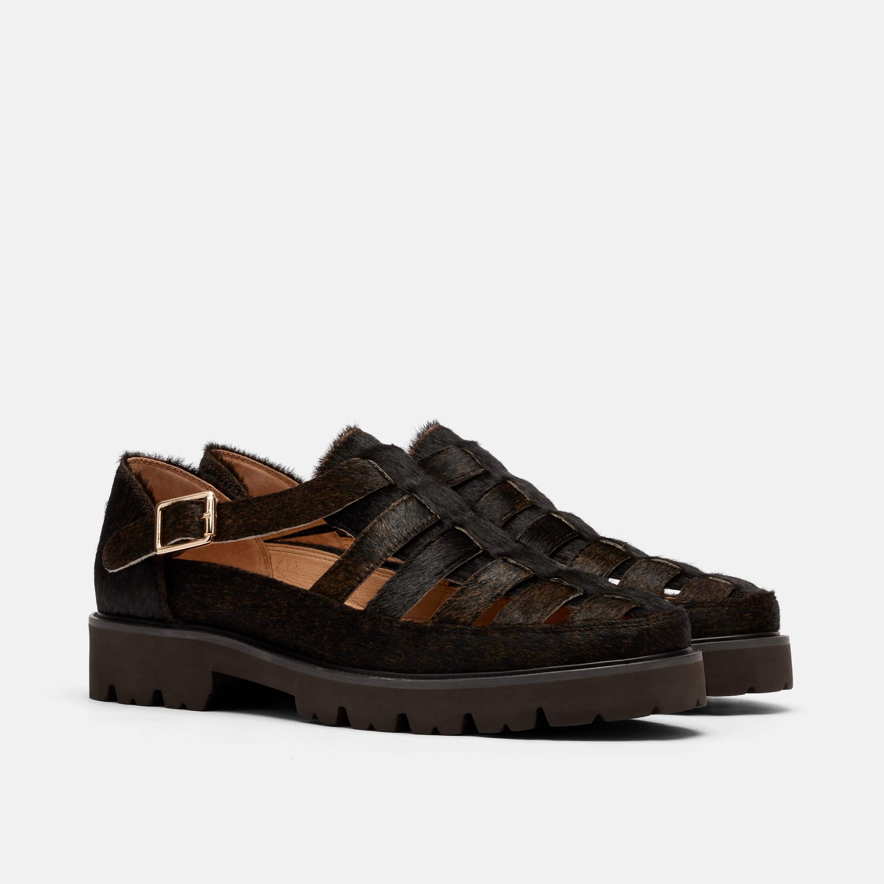 Magellan Brown Pony Hair Lug Fisherman Sandals