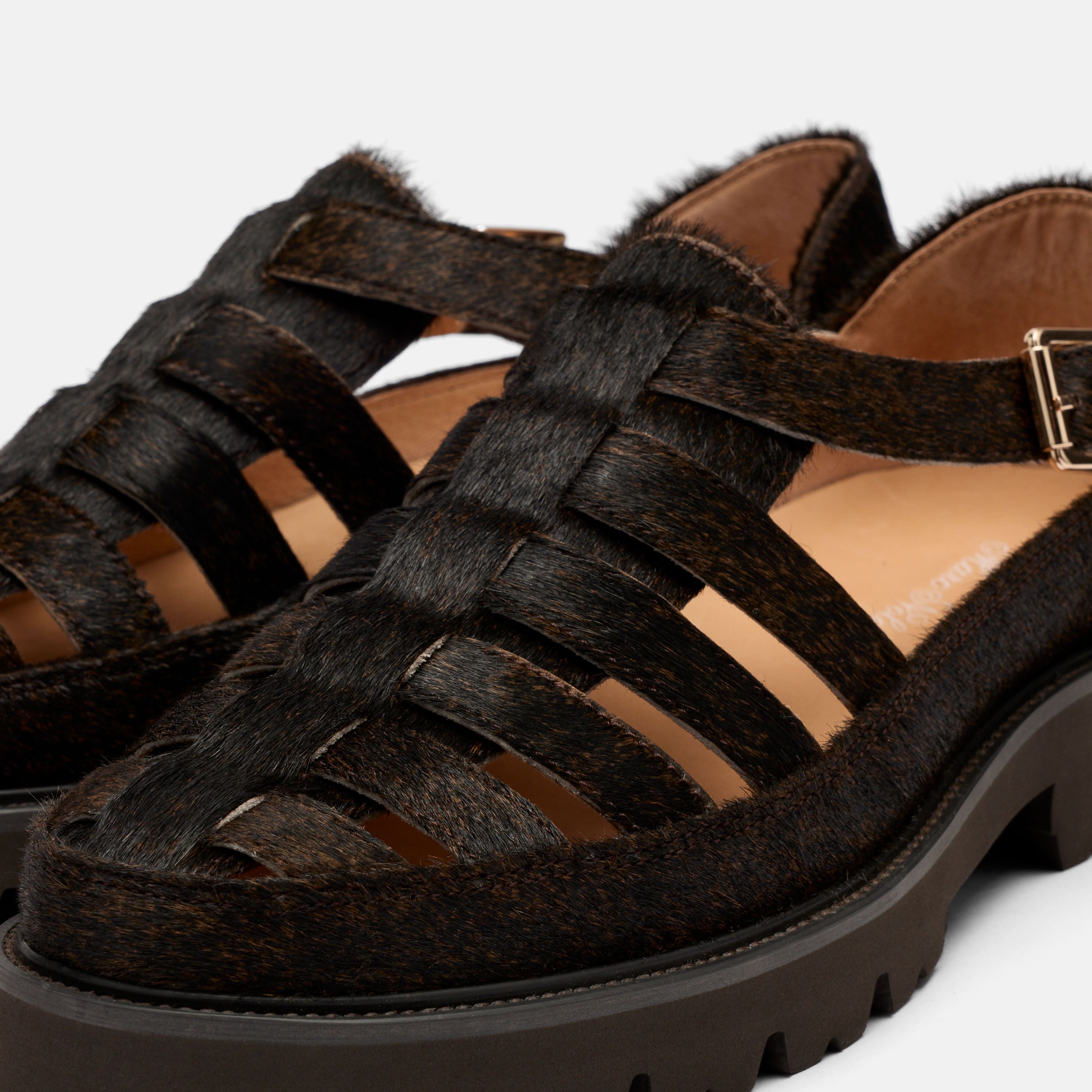 Magellan Brown Pony Hair Lug Fisherman Sandals