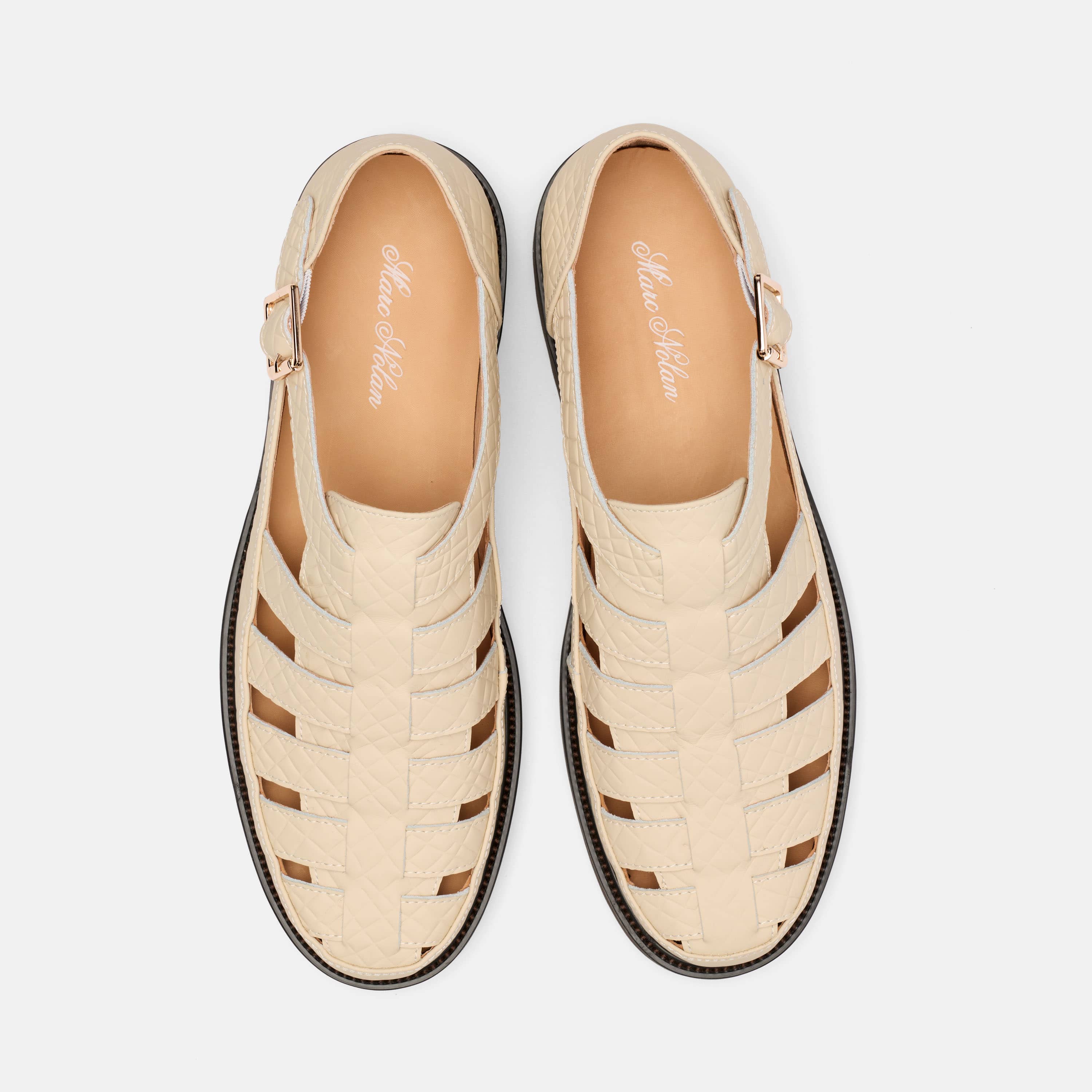 Magellan Cream Crocskin Leather Lug Fisherman Sandals