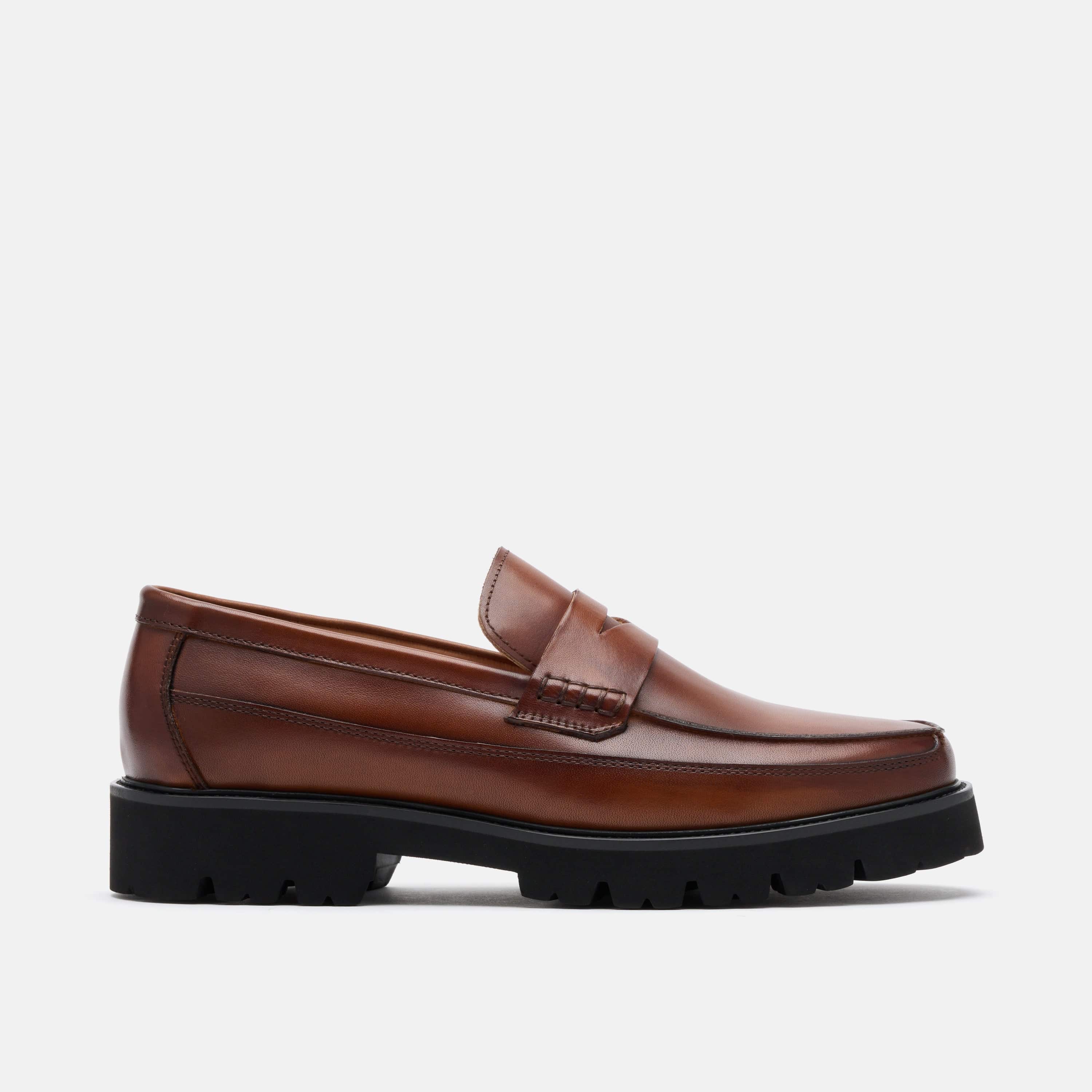 Adler Mahogany Leather Lug Penny Loafers