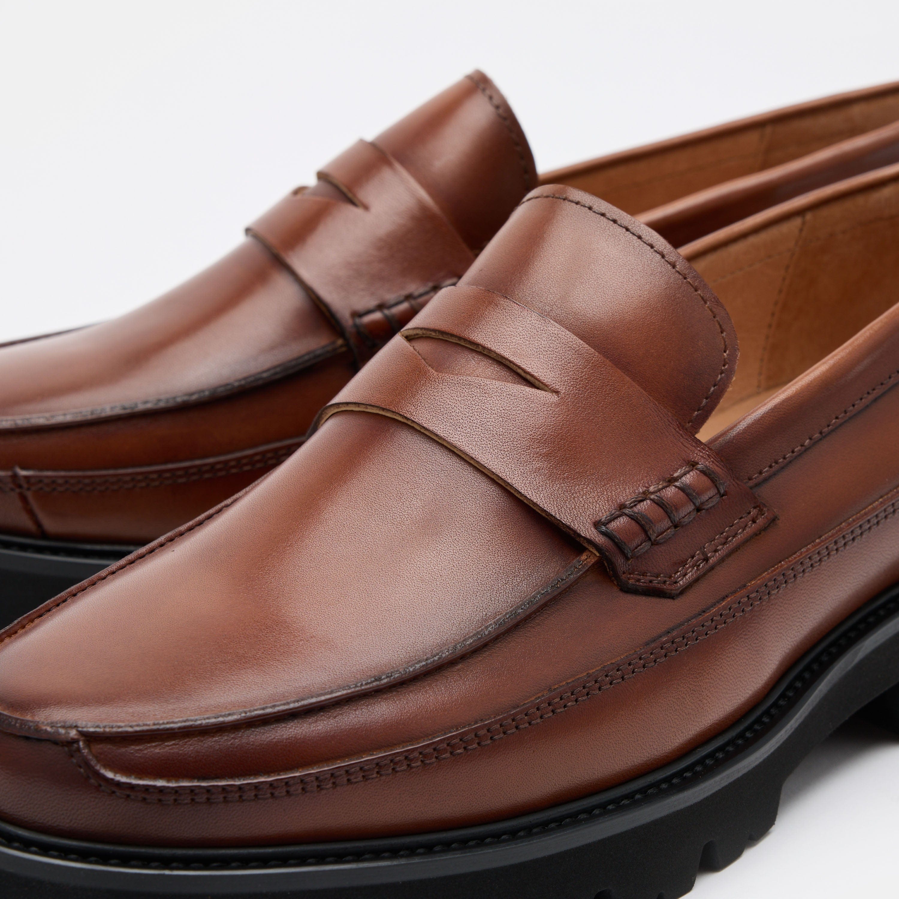 Adler Mahogany Leather Lug Penny Loafers