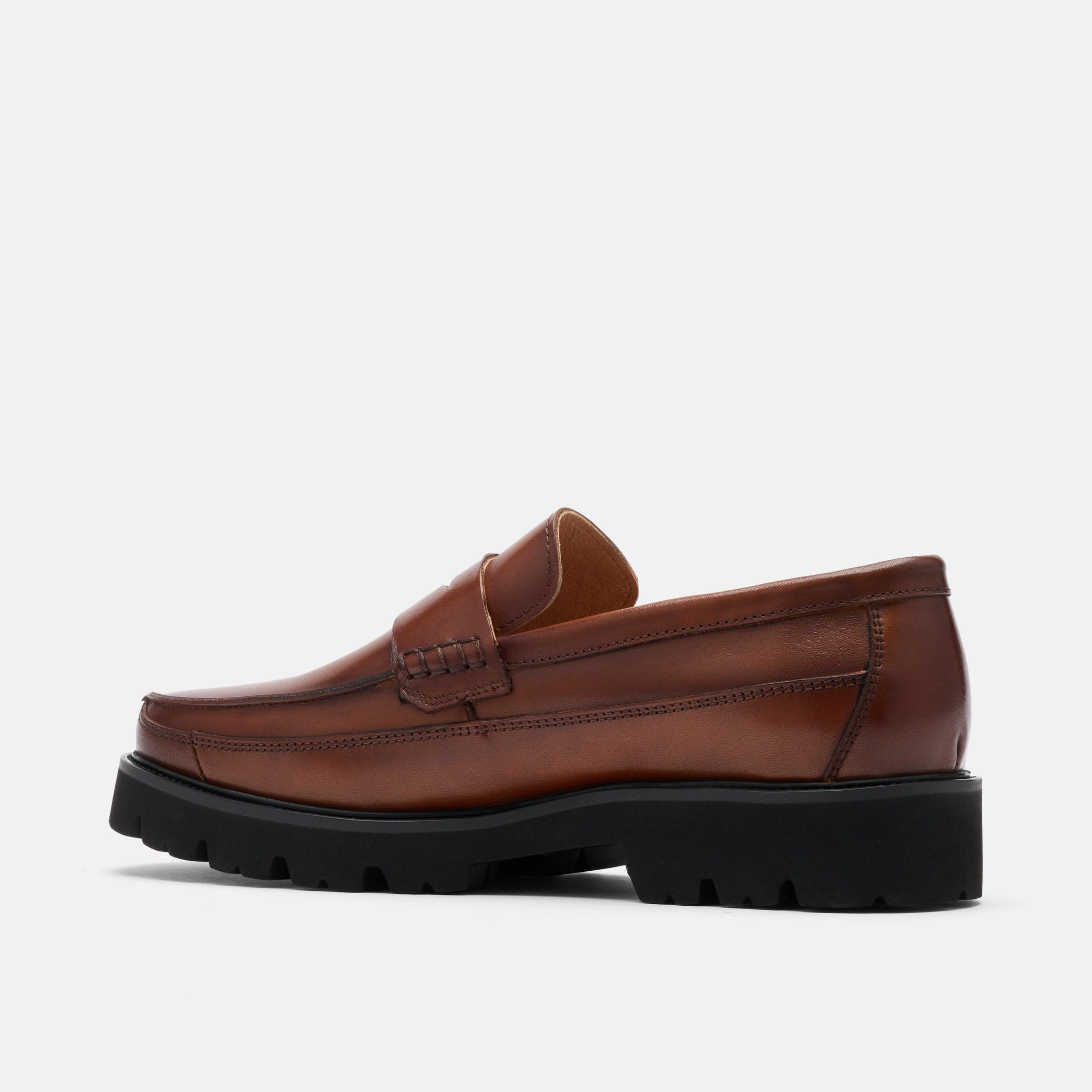 Adler Mahogany Leather Lug Penny Loafers