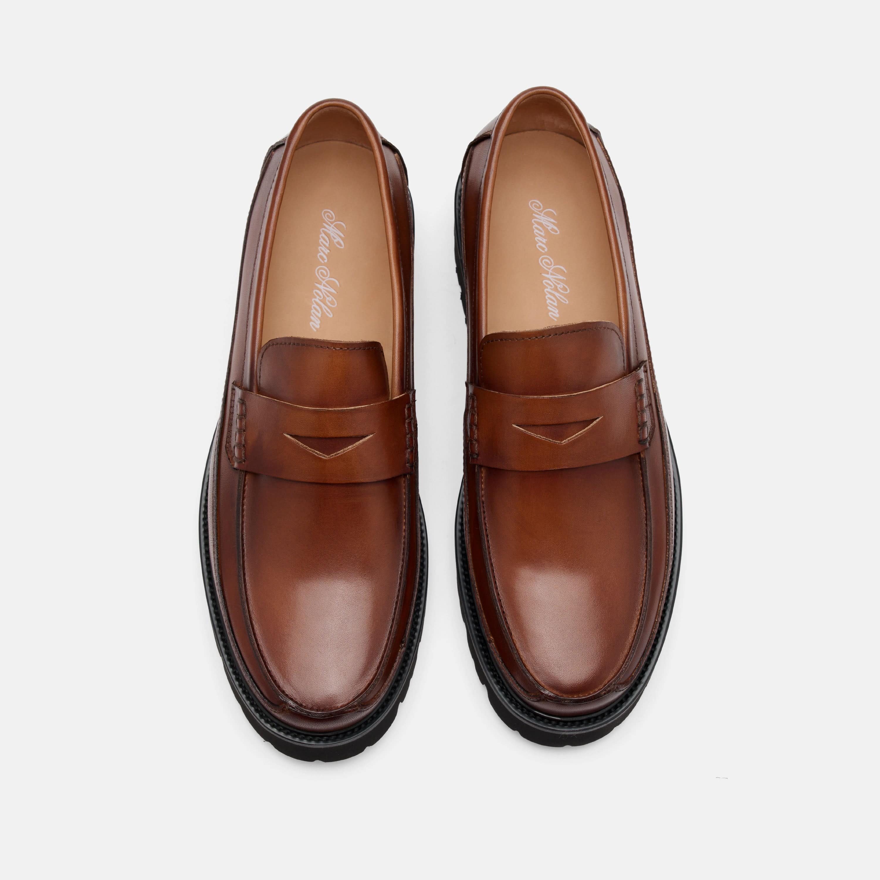Adler Mahogany Leather Lug Penny Loafers