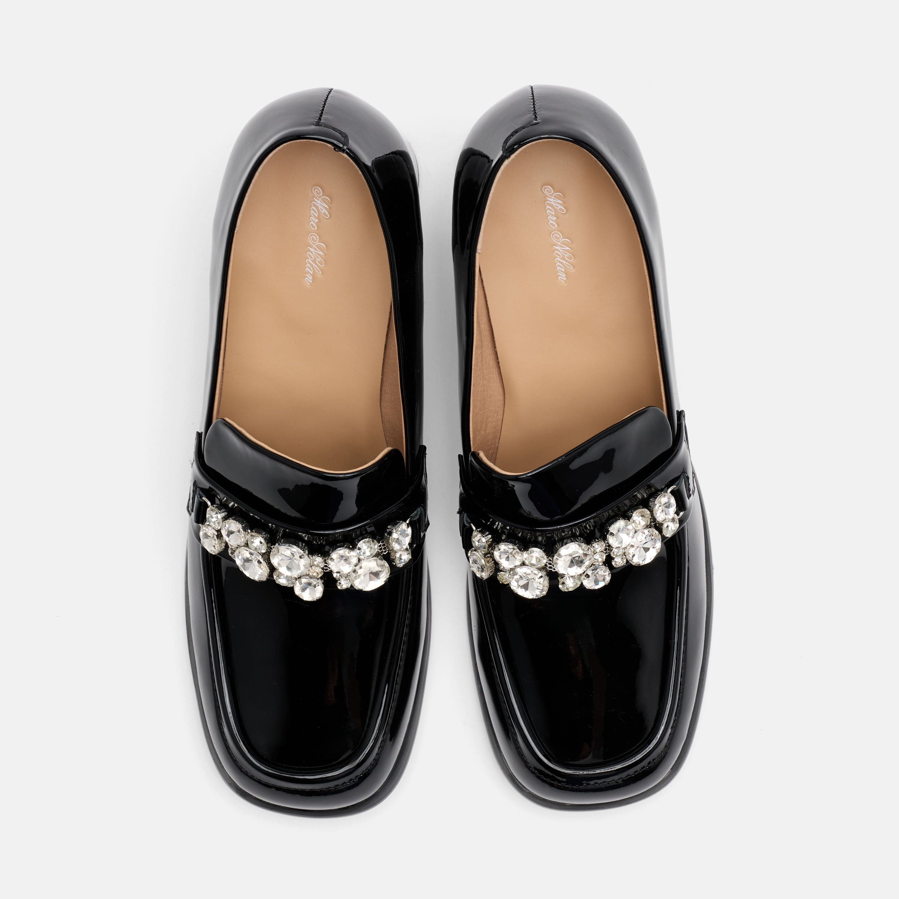 Margot Black Patent Leather Penny Loafer Block Pumps