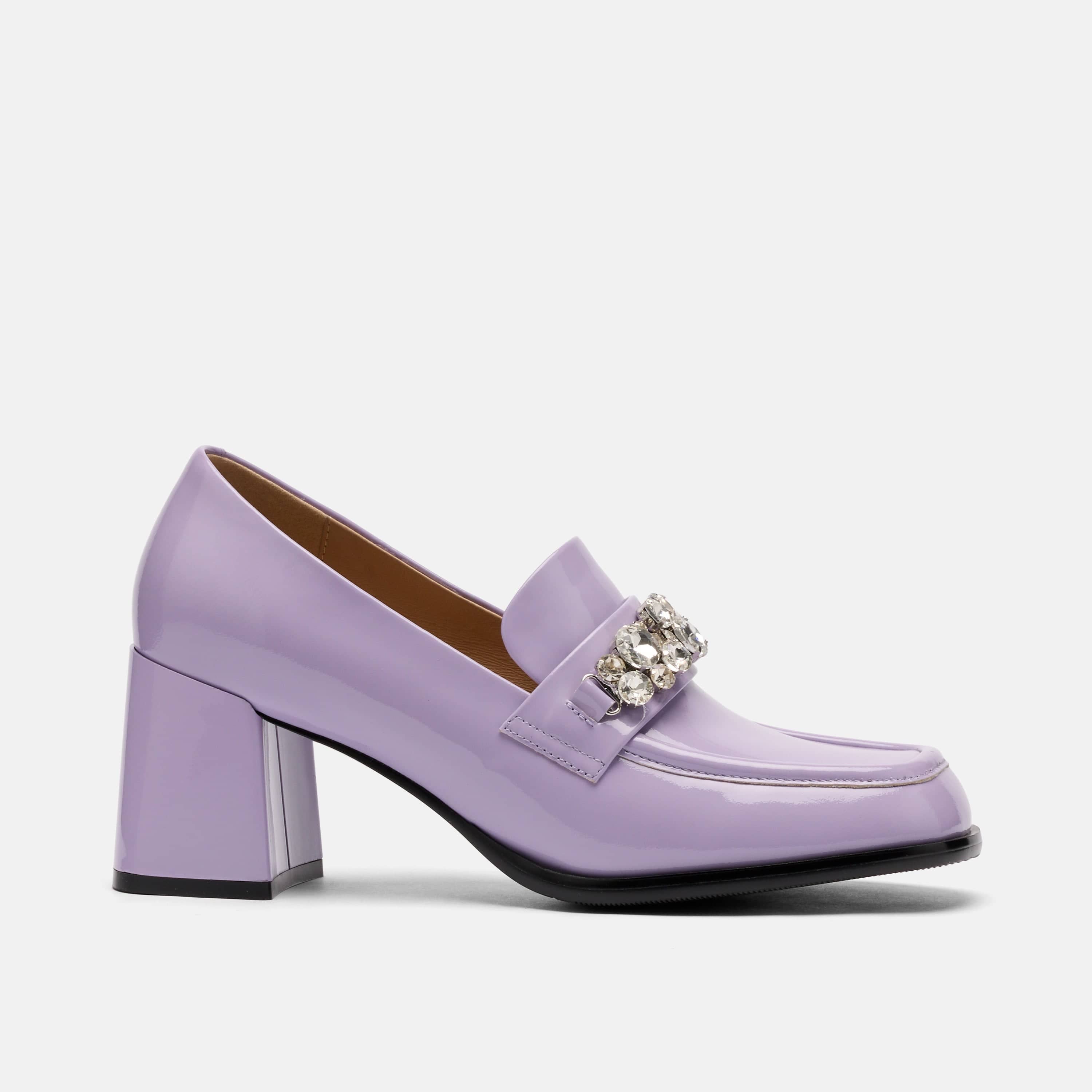 Margot Lavender Patent Leather Penny Loafer Block Pumps