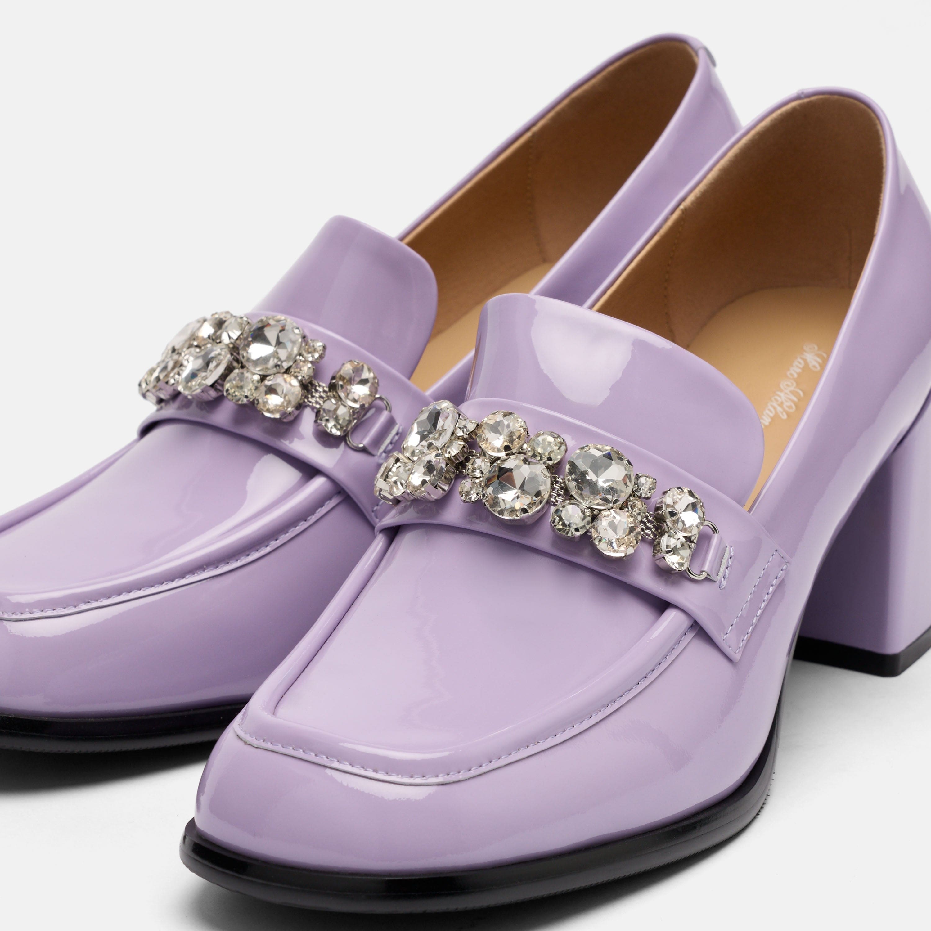 Margot Lavender Patent Leather Penny Loafer Block Pumps