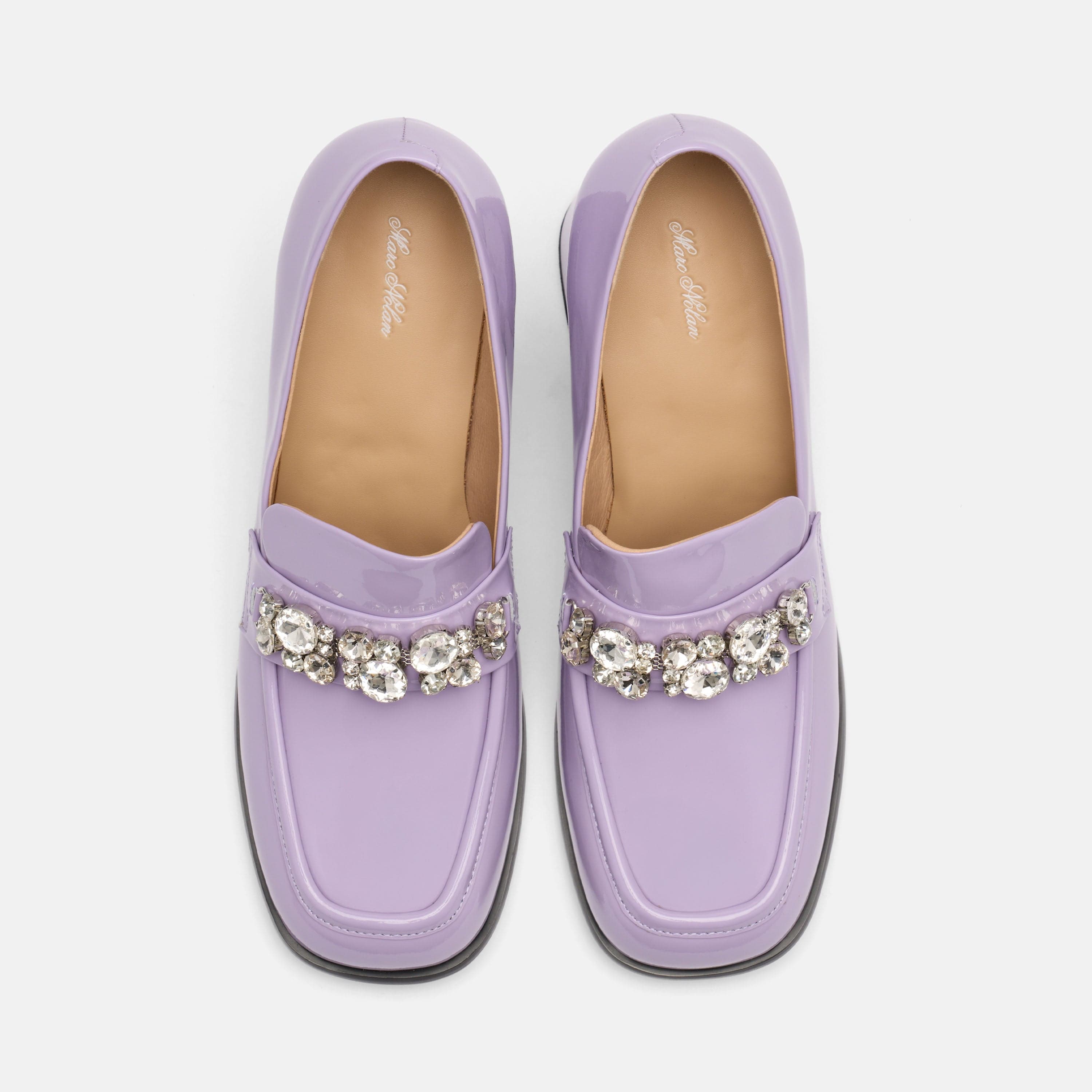 Margot Lavender Patent Leather Penny Loafer Block Pumps