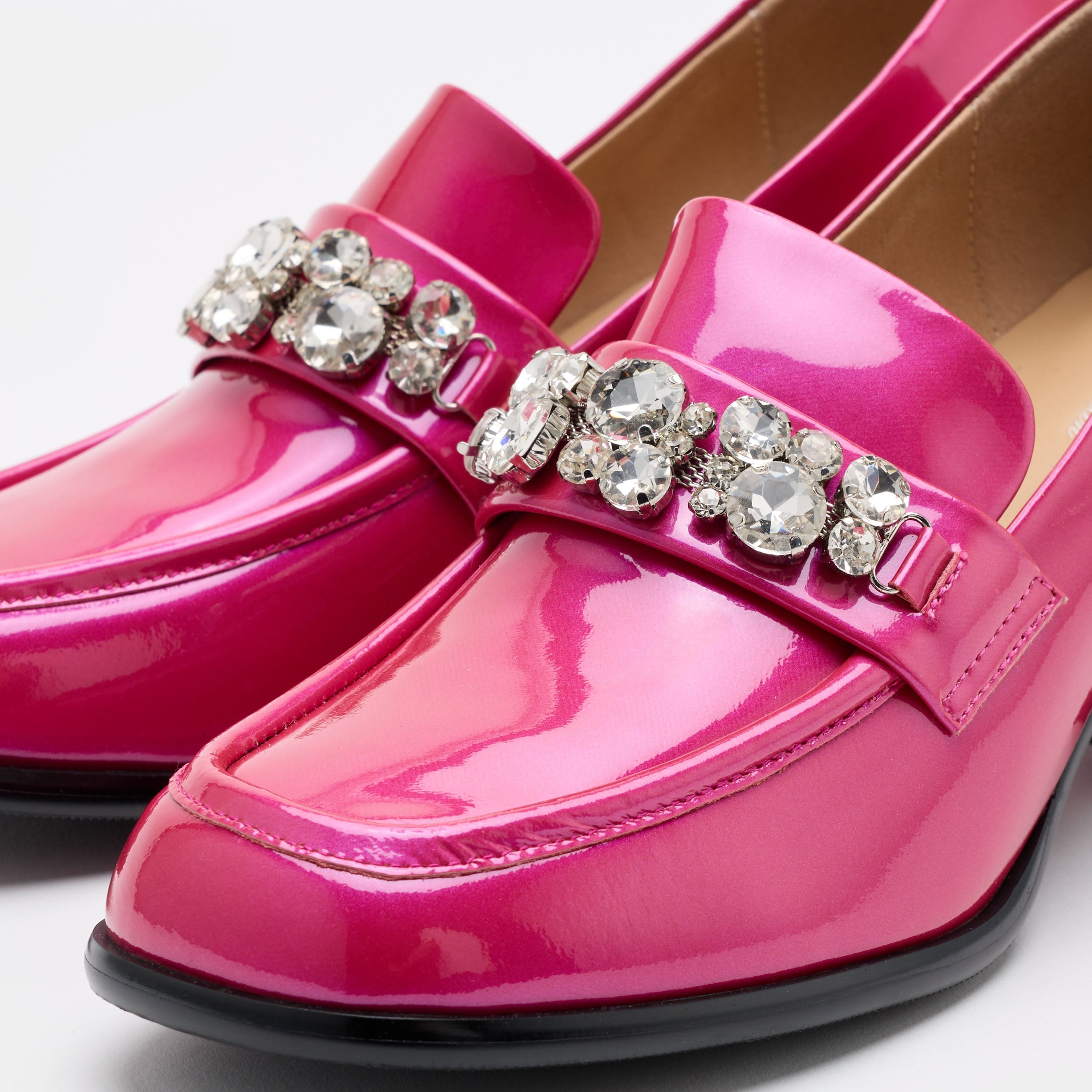 Margot Magenta Patent Leather Penny Loafer Block Pumps