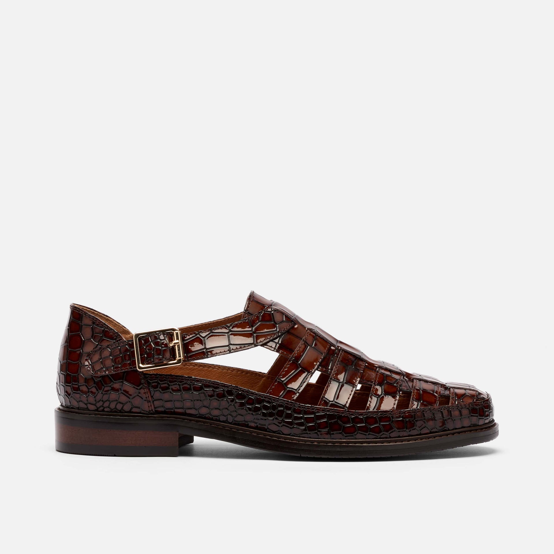 mens brown dress sandals MARC NOLAN Men's Croc Embossed Leather Mariner Fisherman Sandal, Mens, 9, Brown