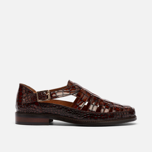 MARC NOLAN Men's Croc Embossed Leather Mariner Fisherman Sandal, Mens, 9, Brown